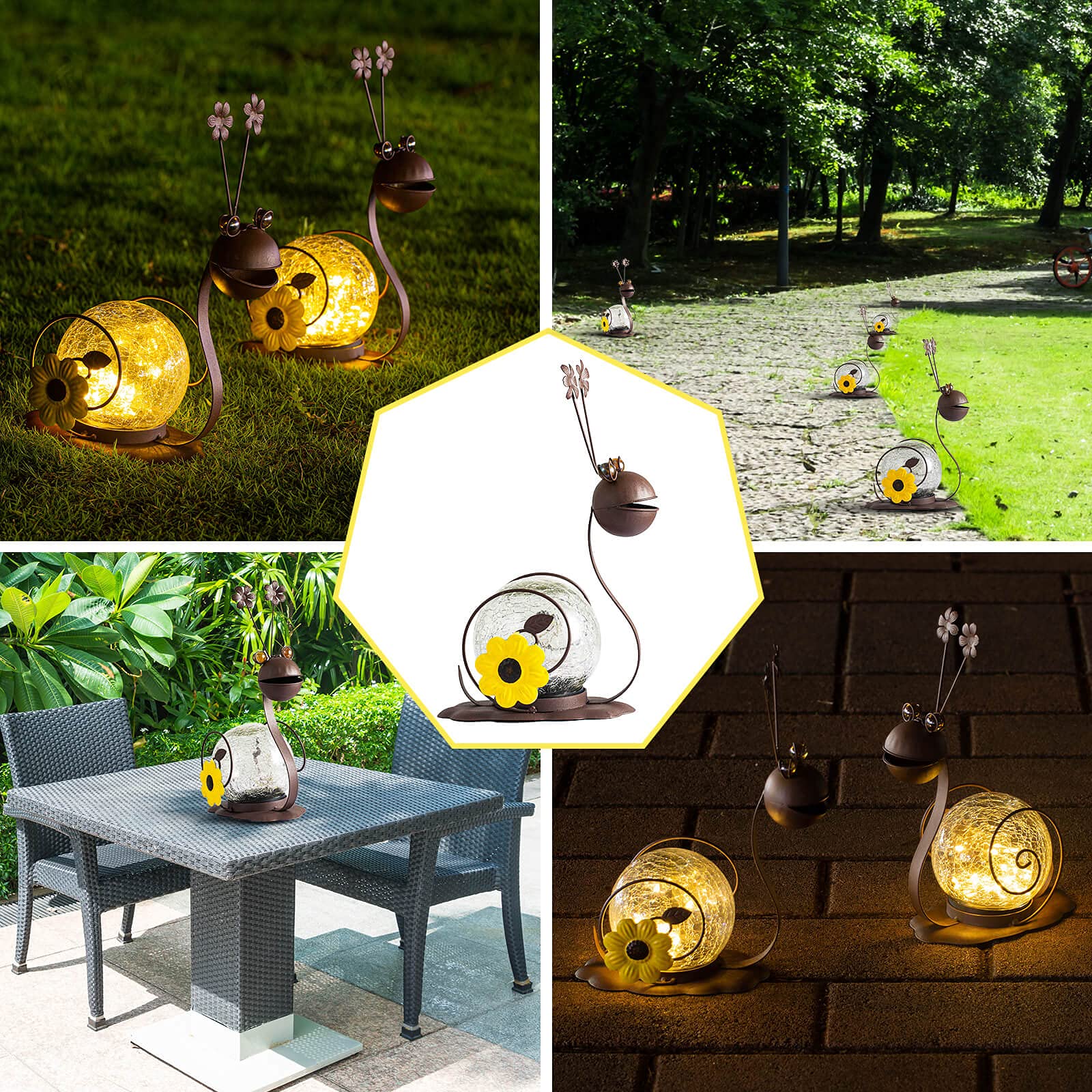 Solar Powered Snail Garden Lights - 2 Pack Cracked Glass Design, Warm White LED, Waterproof Outdoor Decoration for Patio, Yard, Lawn & Pathway | Perfect for Garden Decor & Nighttime Ambiance