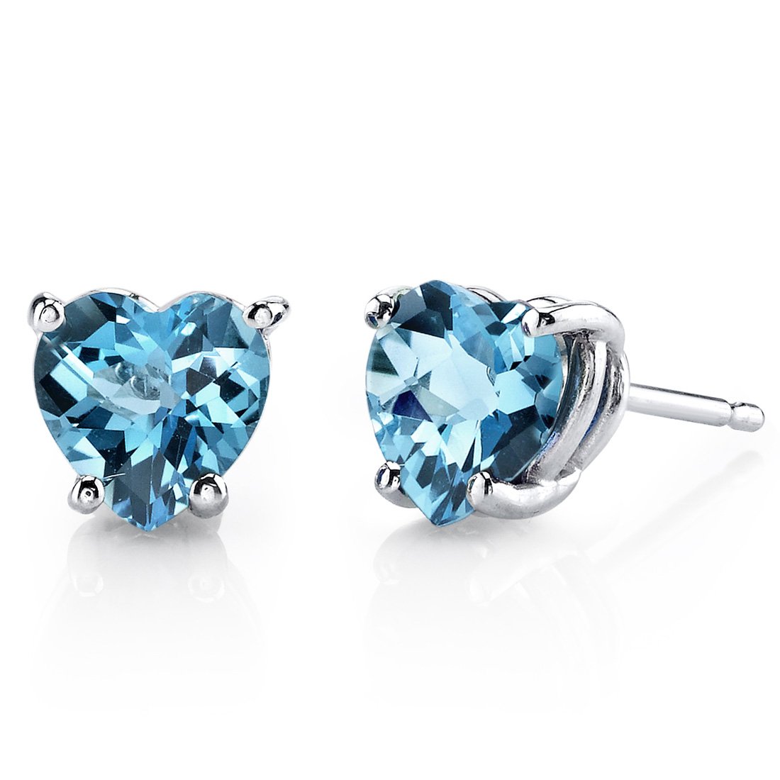 Peora Swiss Blue Topaz Heart Stud Earrings for Women - 14K White Gold, Genuine Gemstone, 6mm (1.75 Carats) Solitaire Studs with Friction Back - December Birthstone Jewelry - Perfect Gift for Anniversary, Birthday & Valentine's Day