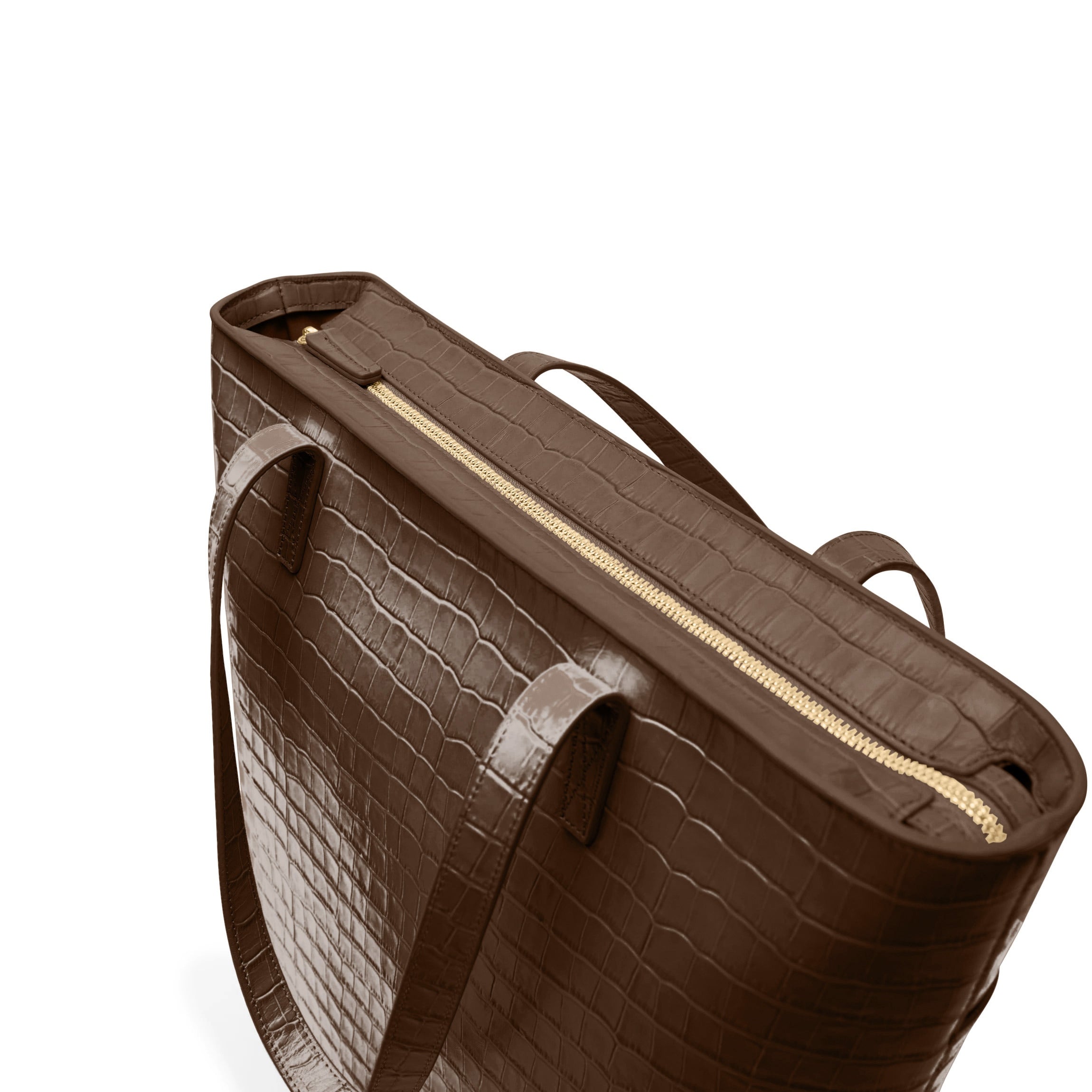 Alex Vertical Work Tote Bag in Cocoa Croc Leather - Stylish & Spacious Professional Office Bag for Women, Perfect for Business, Commute & Travel