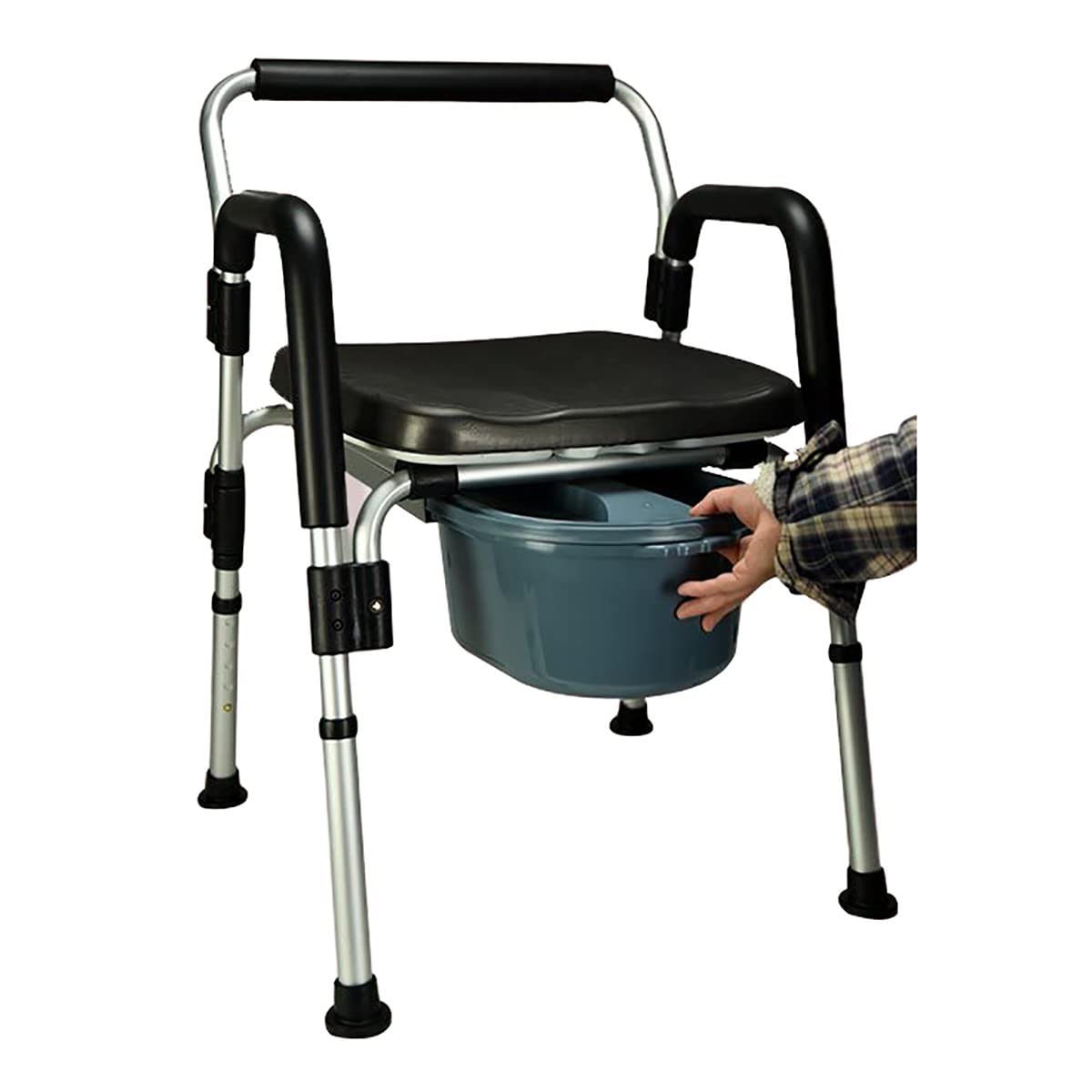 Heavy-Duty Aluminum Folding Commode Chair - Adjustable Medical Toilet Seat with Armrests for Elderly & Disabled - Shower Stool & Bedside Commode for Bathroom Safety - Ideal for Limited Mobility, Post-Surgery & Home Care (Black)