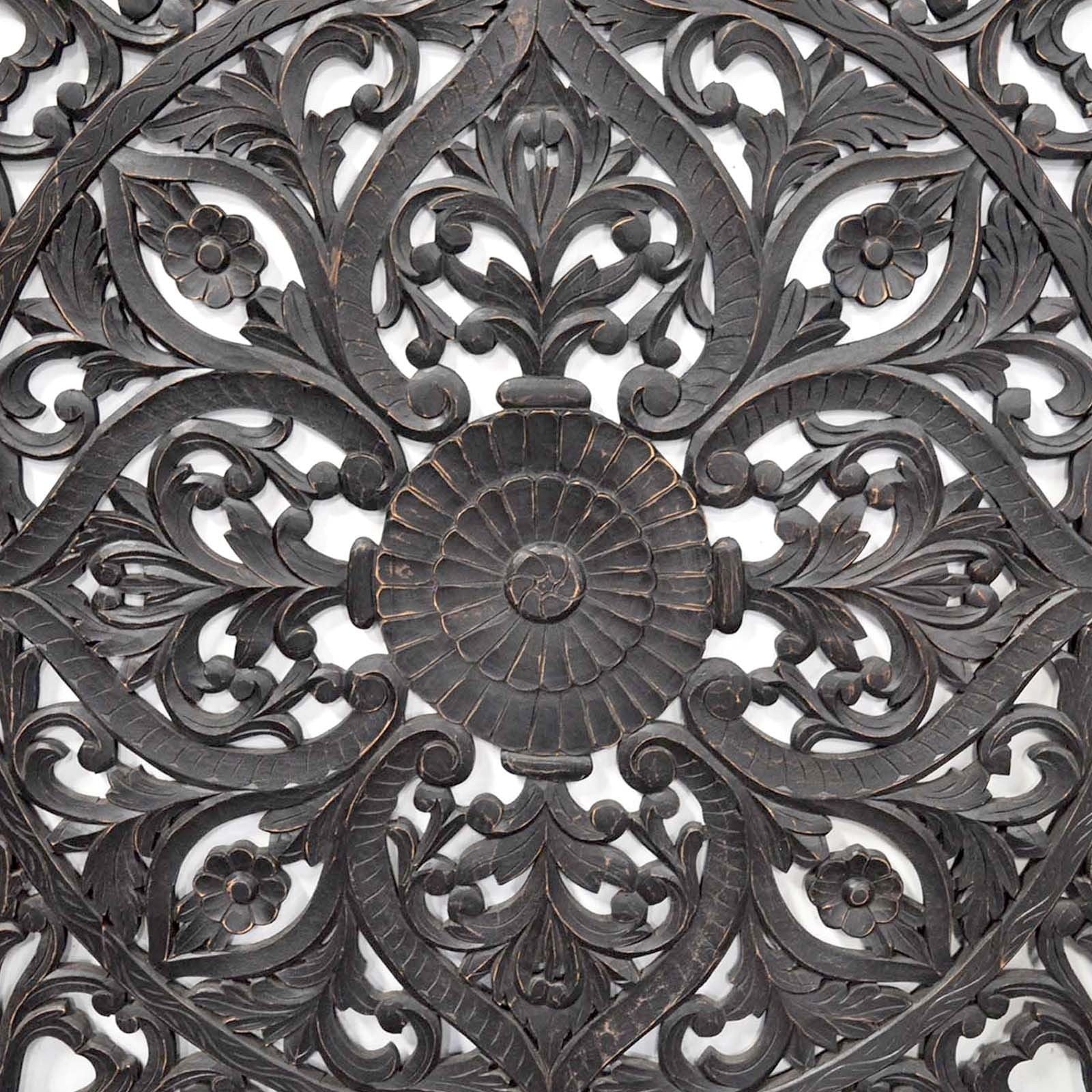 Hand Carved Wooden Wall Panel Headboard - Dark Chocolate Brown Finish - Perfect for Master Bedroom, Guest Room & Home Decor