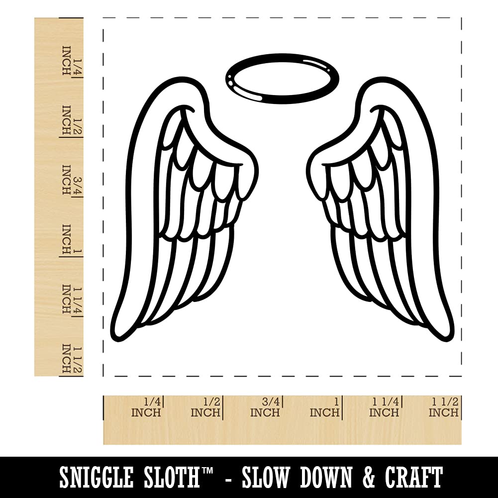 Angel Wings with Halo Self-Inking Rubber Stamp - 1.5 Inch Large Black Ink Stamper for Scrapbooking, Card Making & DIY Crafts