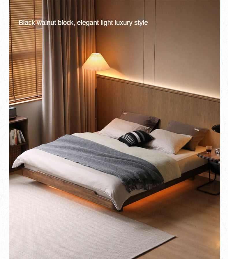 Oak Solid Wood Floating Platform Bed - Modern Minimalist American Light Bed Frame, No Headboard - Perfect for Small Bedrooms & Contemporary Home Decor