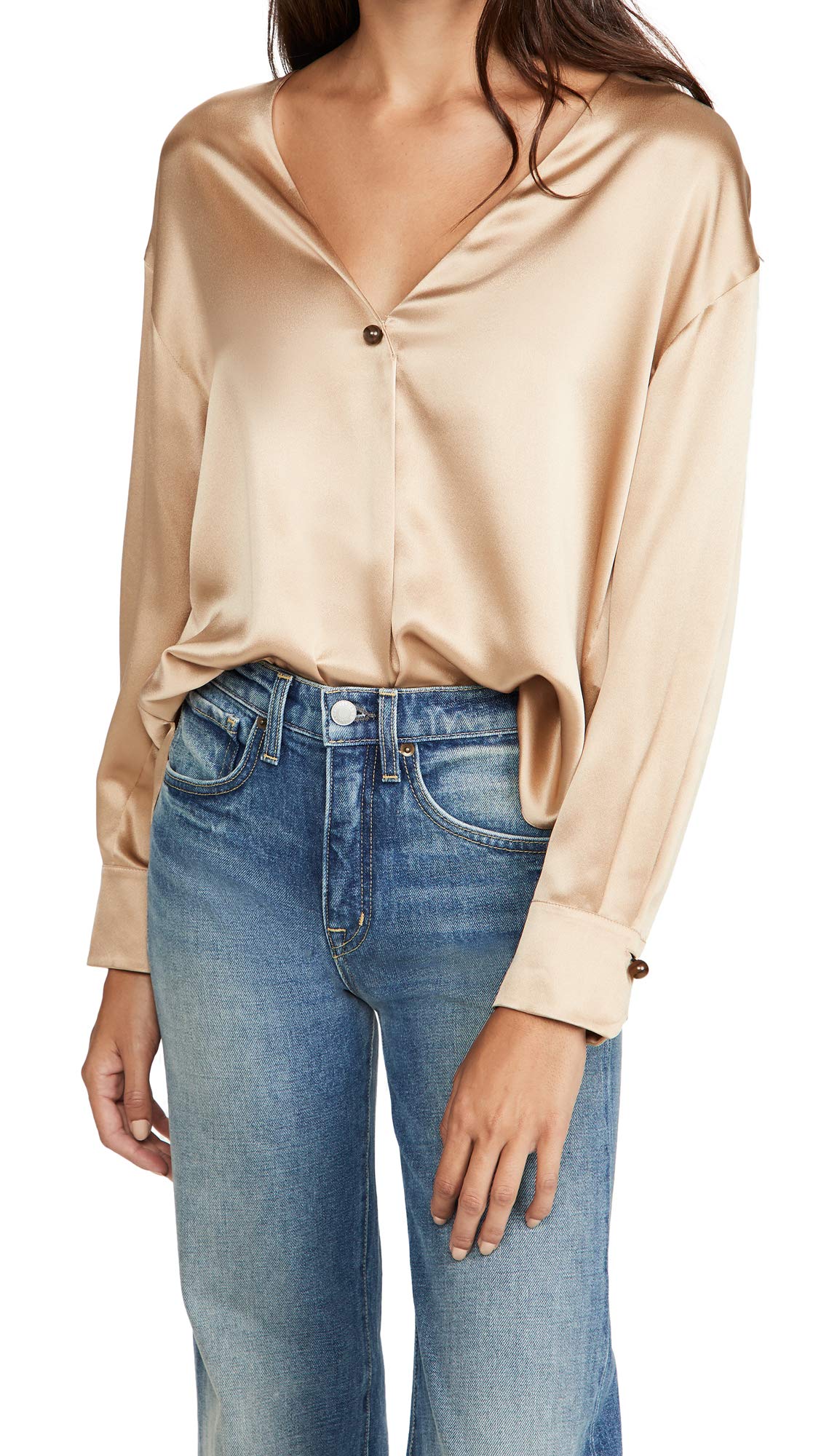 Vince Women's V-Neck Ball Button Blouse - Elegant Button Down Shirt for Work & Casual Wear | Office Outfits, Date Nights & Special Occasions