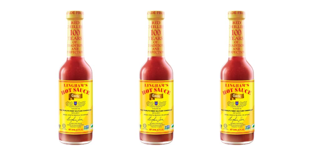 Lingham's Garlic Hot Sauce - 12oz Bottle (Pack of 3) | Spicy Chili Sauce for Tacos, Wings & Cooking | Premium Hot Sauce for BBQ, Pizza & Asian Cuisine
