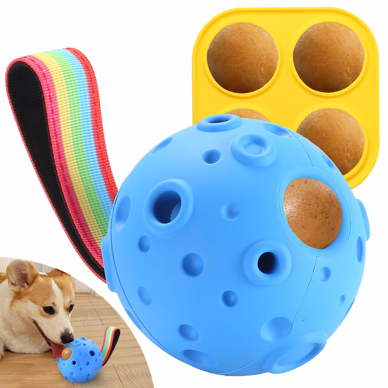 Yikko Interactive Dog Puzzle Toy - Fillable Frozen Enrichment Ball for Small to Large Dogs (10-80Lbs) | Durable Rubber Chew Toy for Indoor & Outdoor Play | Easy to Clean | Perfect Gift for Dog Birthday, Christmas & Training (Blue)