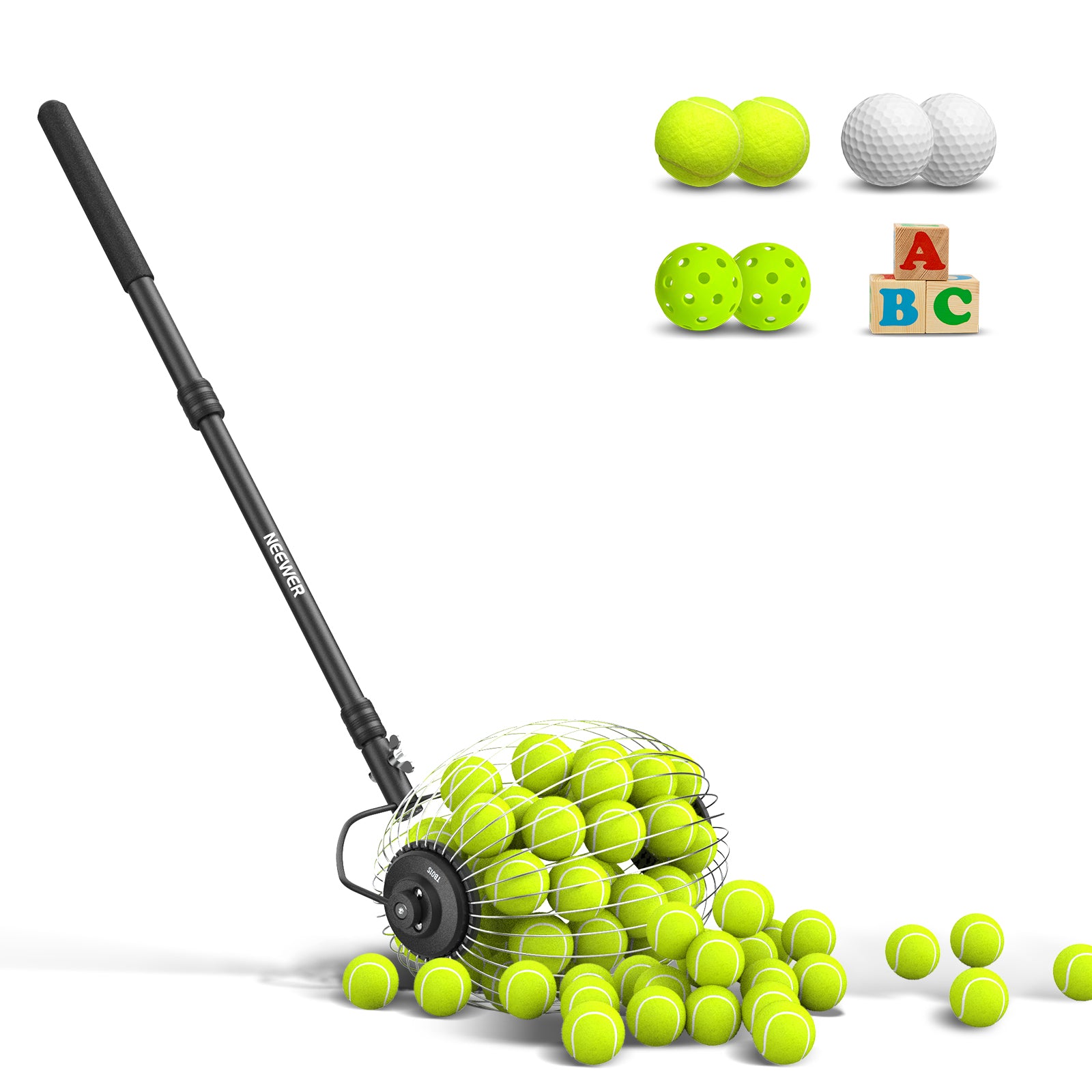 NEEWER TB01S Tennis Ball Collector Roller - Easy Pickup Tool for Tennis Practice & Training | Perfect for Coaches, Players & Court Maintenance