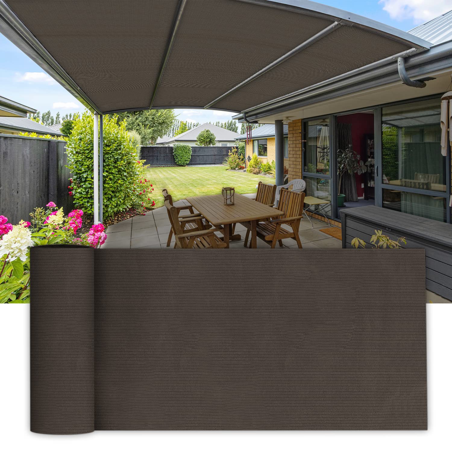 COARBOR 8Ft x 127Ft Outdoor Shade Cloth - Sun Shade Fabric Roll for Pergola, Carport, Patio, Deck, Backyard, Garden, Greenhouse, Yard & Balcony - UV Protection & Durable Brown Cover - Perfect for DIY Projects, Outdoor Relaxation & Plant Protection
