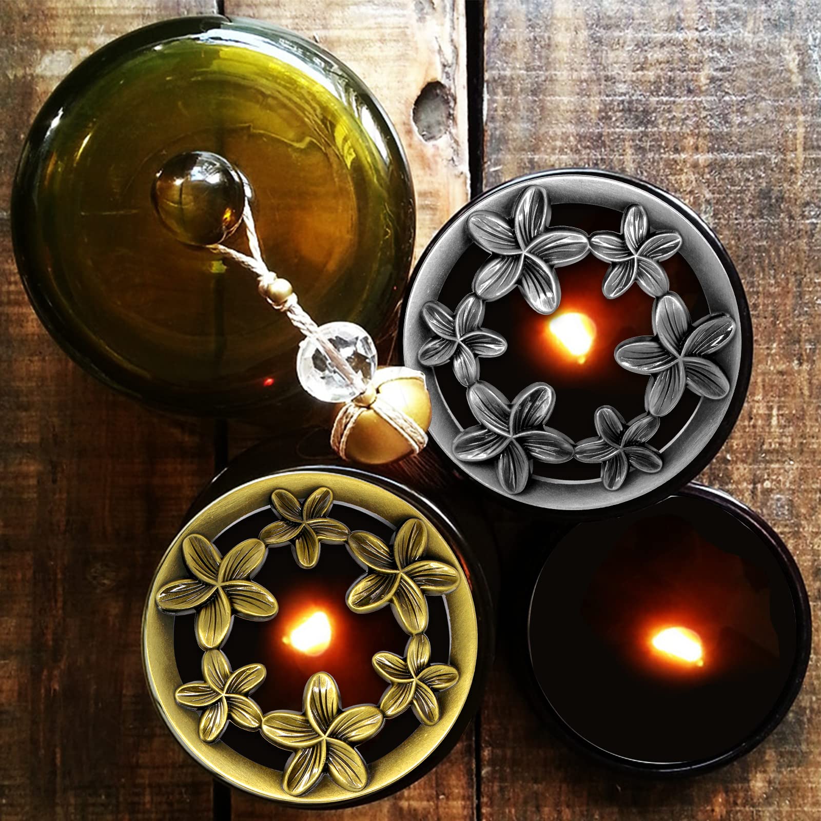 Hion Scented Candle Toppers - Decorative Jar Lids & Shades for Even Wax Melting | Candle Accessories Gift Set for Women | Perfect for Home Decor, Spa Relaxation & Romantic Ambience (Bauhinia Golden)