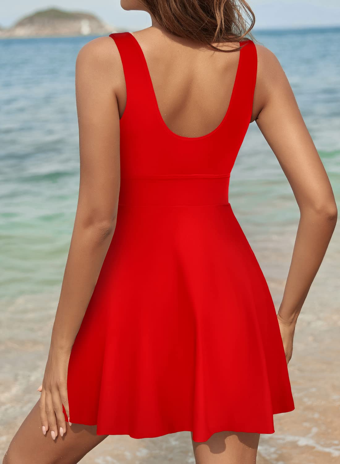 SHEKINI Women's Tummy Control One Piece Swimsuit with Drawstring Front & Cutout Design - Flattering Swimdress with Skirt for Beach, Pool & Vacation