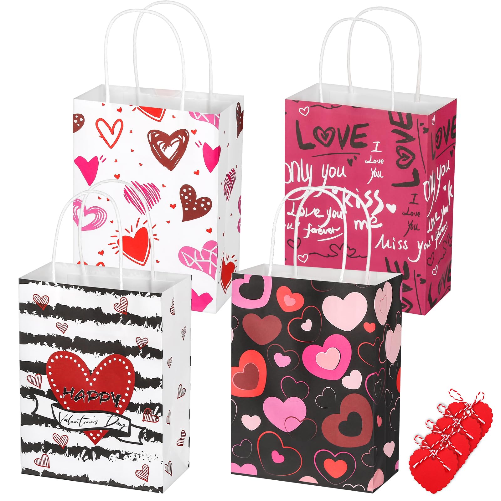 28 Pcs Valentine's Day Kraft Gift Bags - Eco-Friendly Holiday Paper Bags for Christmas, Classroom Treats, Party Favors & Goodie Bags - Perfect for Valentine's Gifts, School Events & Birthday Celebrations