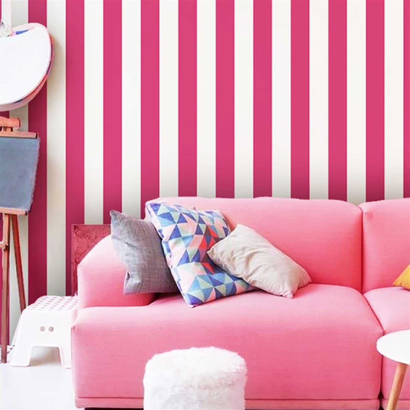 Modern Vertical Stripes Nordic PVC Wallpaper - Blue, Pink, Gray Self-Adhesive Wall Stickers for Bedroom & Kids Room Decor | Easy Peel & Stick Design | Perfect for Nursery, Dorm, or Home Renovation