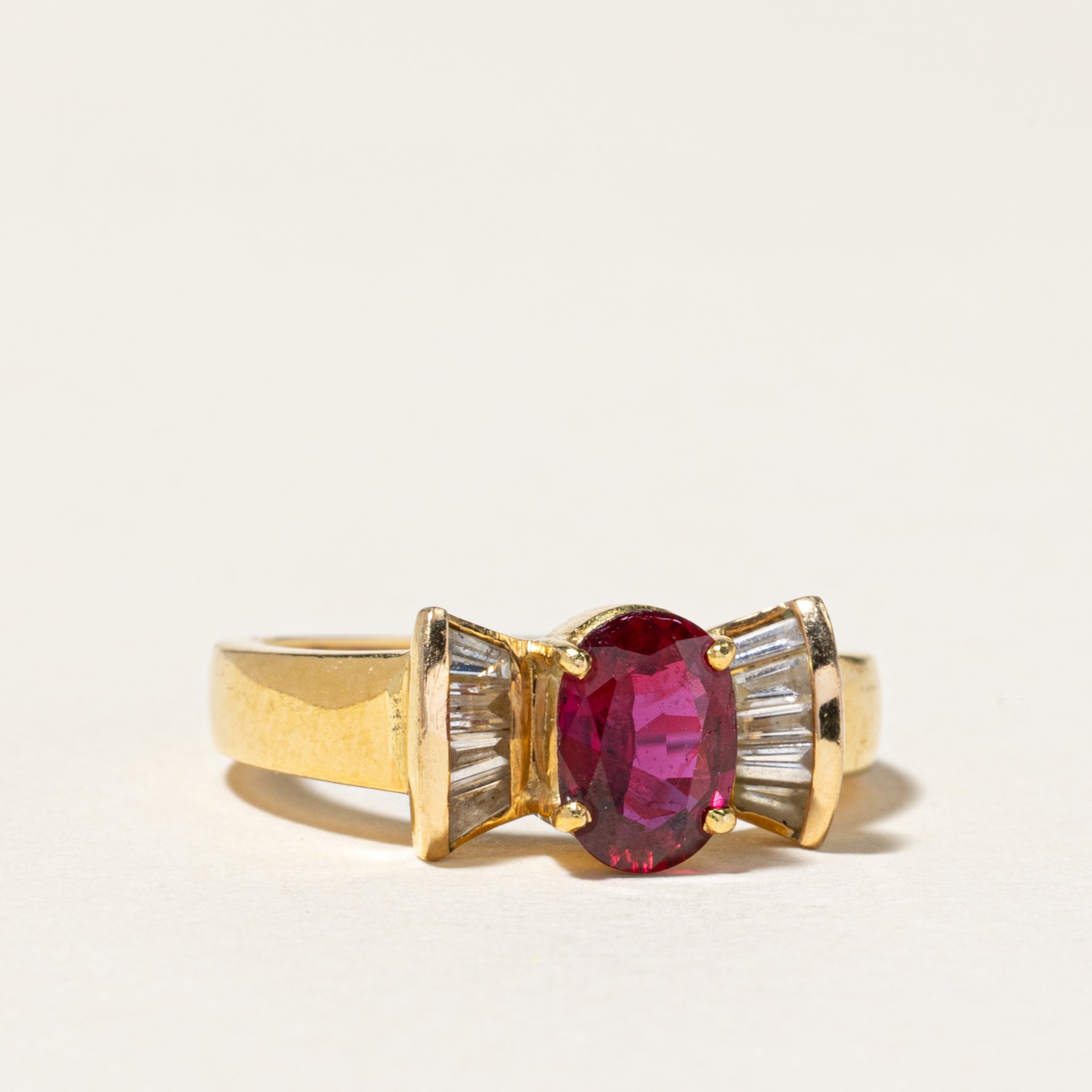 18K Yellow Gold Ruby and Diamond Ring - 0.81ct Ruby & 0.33ctw Diamonds - Size 5 - Elegant Engagement, Anniversary or Gift Jewelry for Women