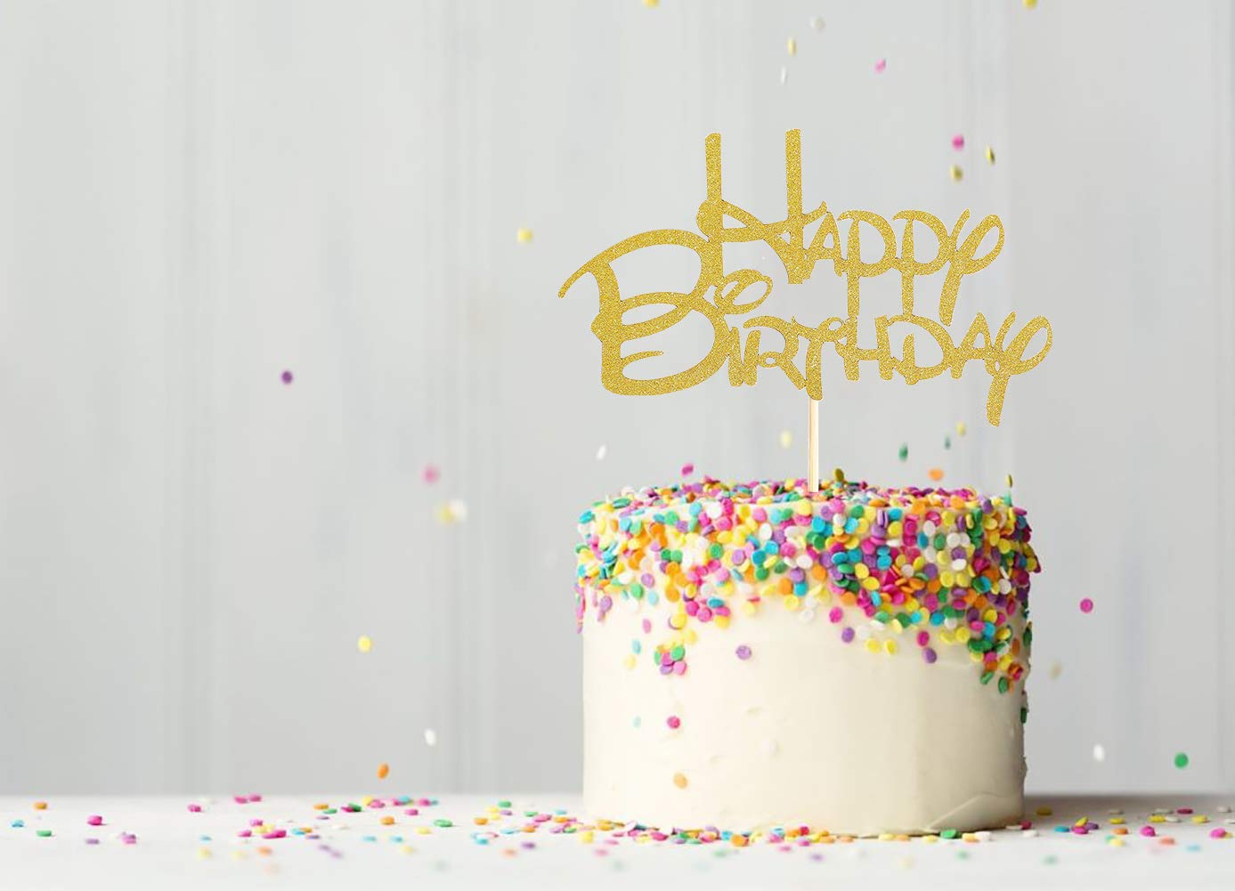 Golden Happy Birthday Cake Topper - Glittery Gold Cake Decorations for Birthday Parties, Photo Booth Props & Cake Smash Celebrations | Elegant Gold Paper Cake Topper Flags for Wedding, Baby Shower & Anniversary Cakes