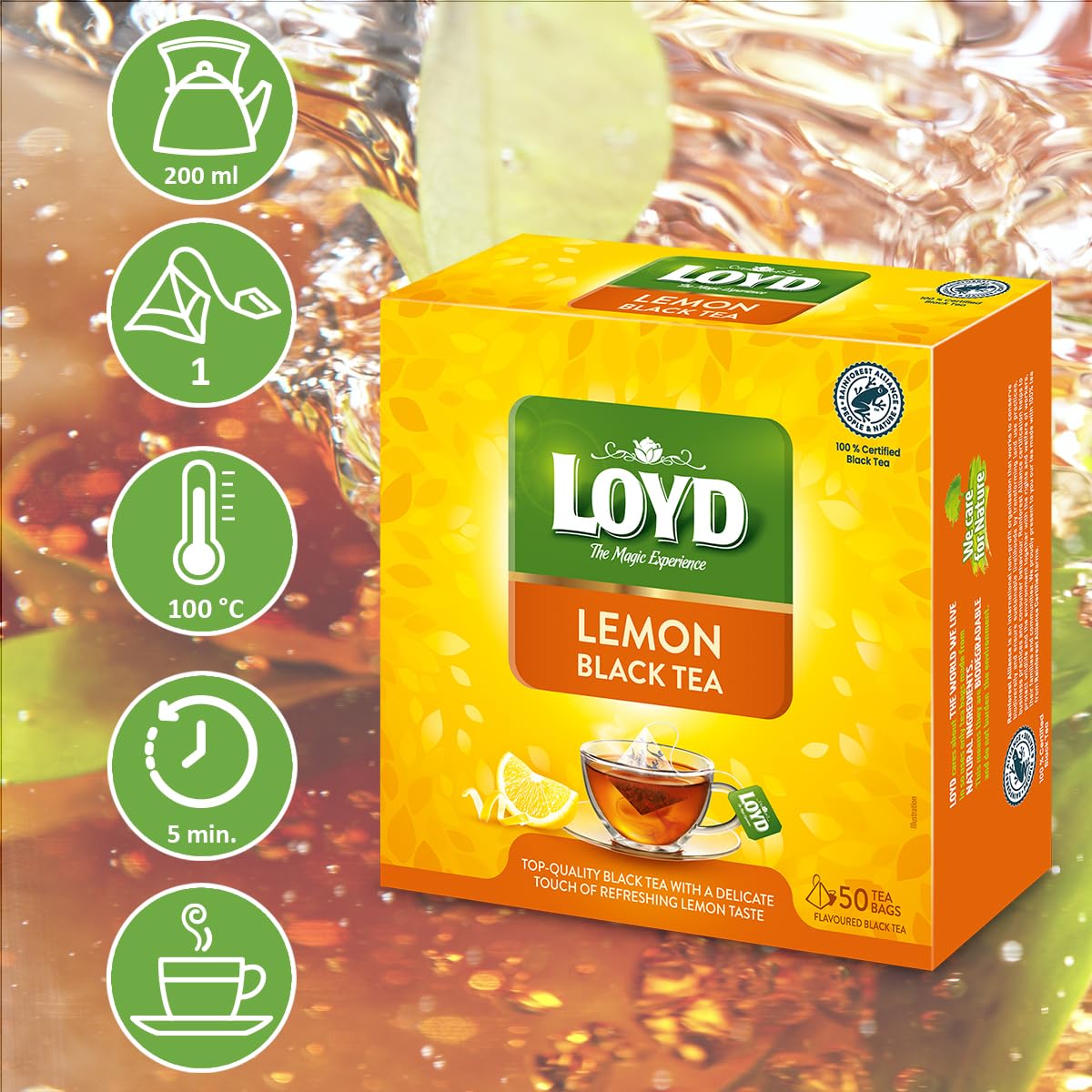 Loyd Lemon Tea - 50 Premium Tea Bags for Refreshing Iced Tea & Relaxation | Natural Citrus Flavor | Perfect for Morning Boost or Afternoon Break