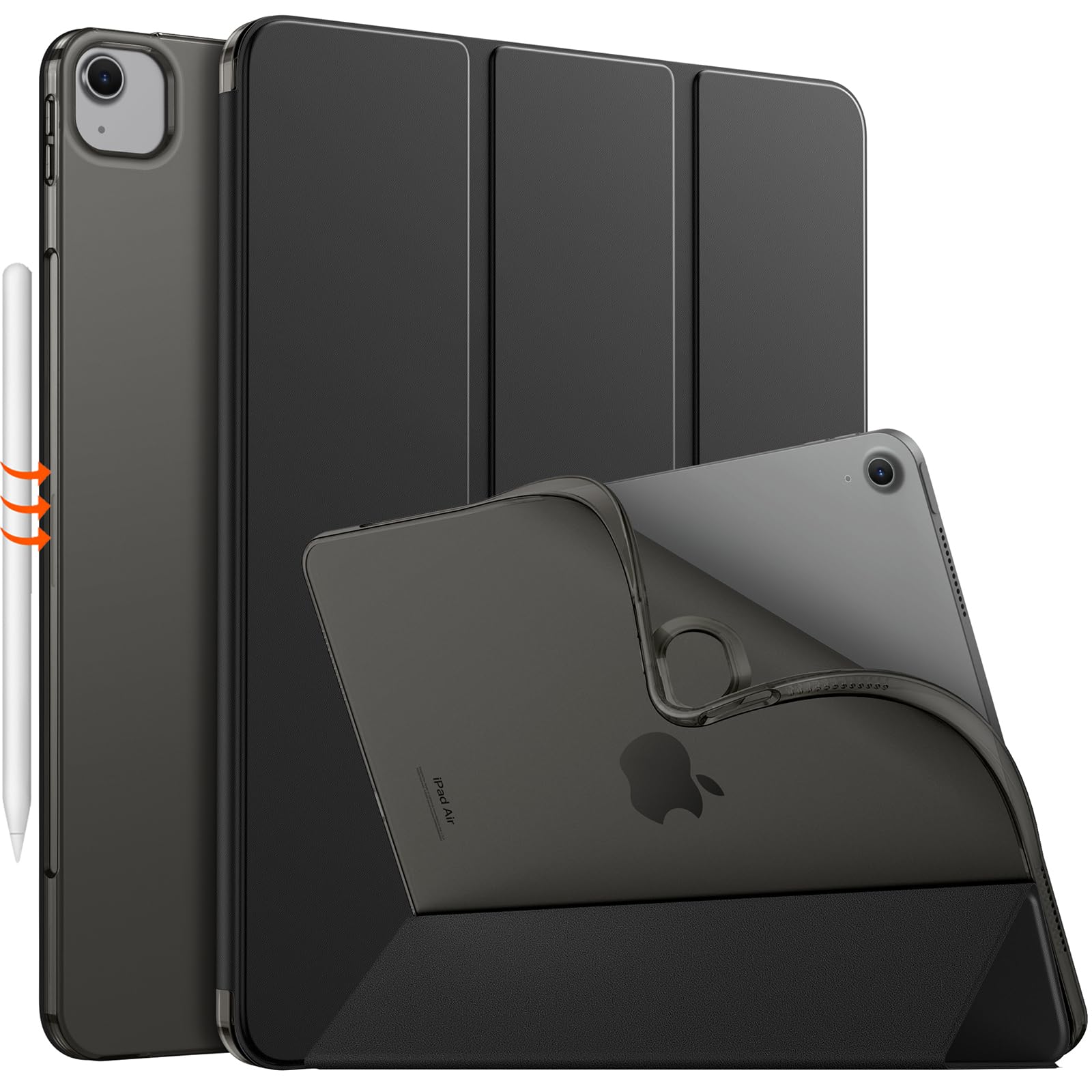 MoKo iPad Air 13 inch Case (2024/2025 M2/M3 Models) - Slim Protective Cover with Frosted Translucent TPU Back, Auto Wake/Sleep & Touch ID Support - Perfect for Work, Travel & Everyday Use - Black