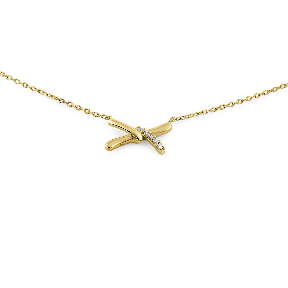 14K Yellow Gold X-Shaped Knot Diamond Pendant Necklace for Women - Elegant Layering Piece for Weddings, Parties & Everyday Wear