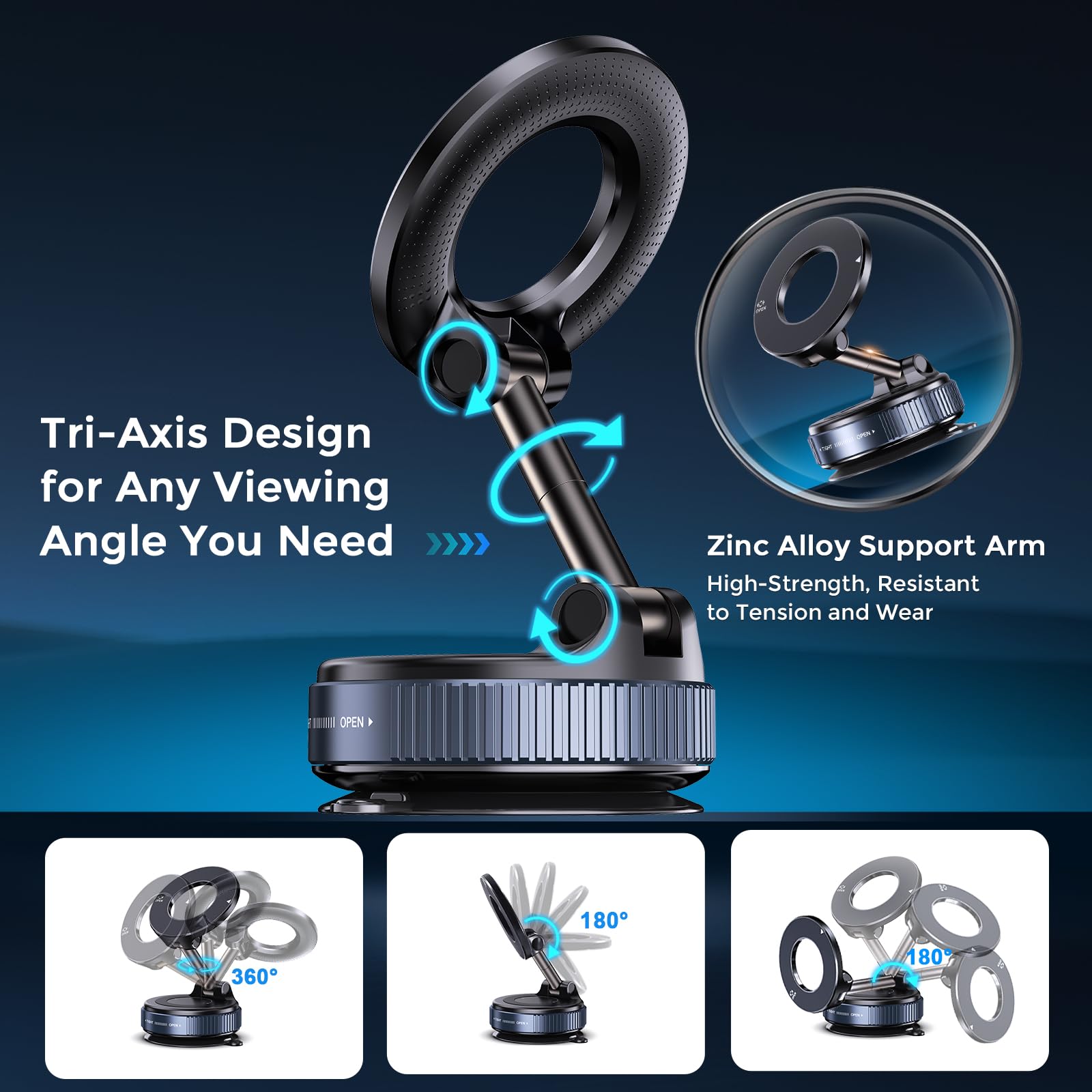 Vacuum Magnetic Phone Holder - Universal Car Mount for Magsafe iPhone & All Smartphones | Strong Suction Cup for Gym, Kitchen, Mirror & Smooth Surfaces | Perfect for Driving, Workouts & Home Use