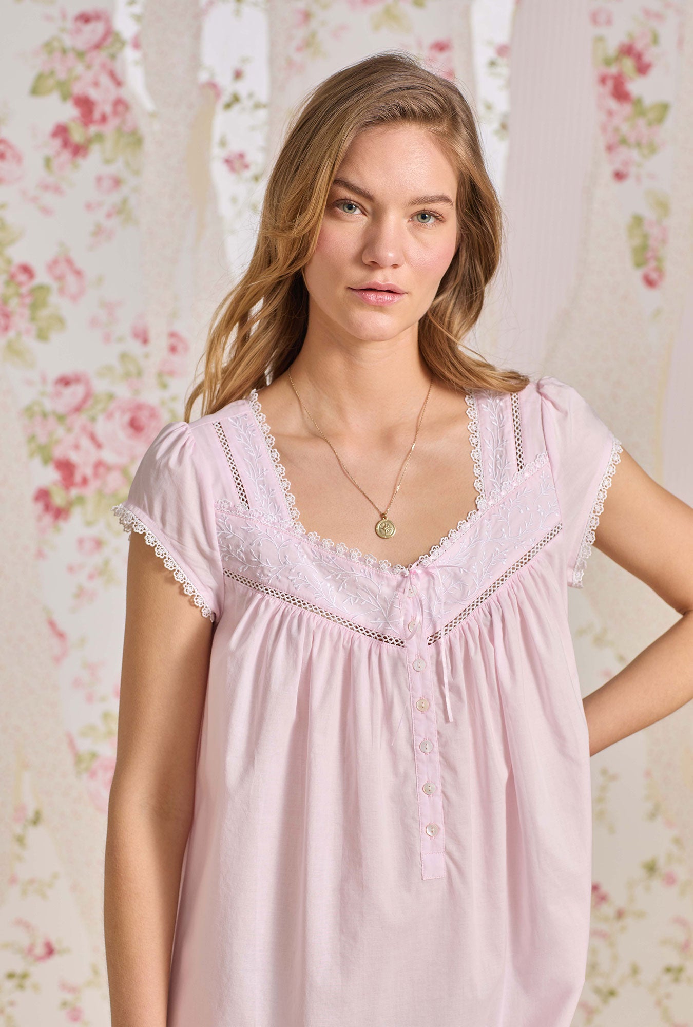 Bare Rose Cotton Lawn Waltz Nightgown - Soft & Breathable Sleepwear for Women - Perfect for Summer Nights, Bridal Loungewear & Romantic Getaways