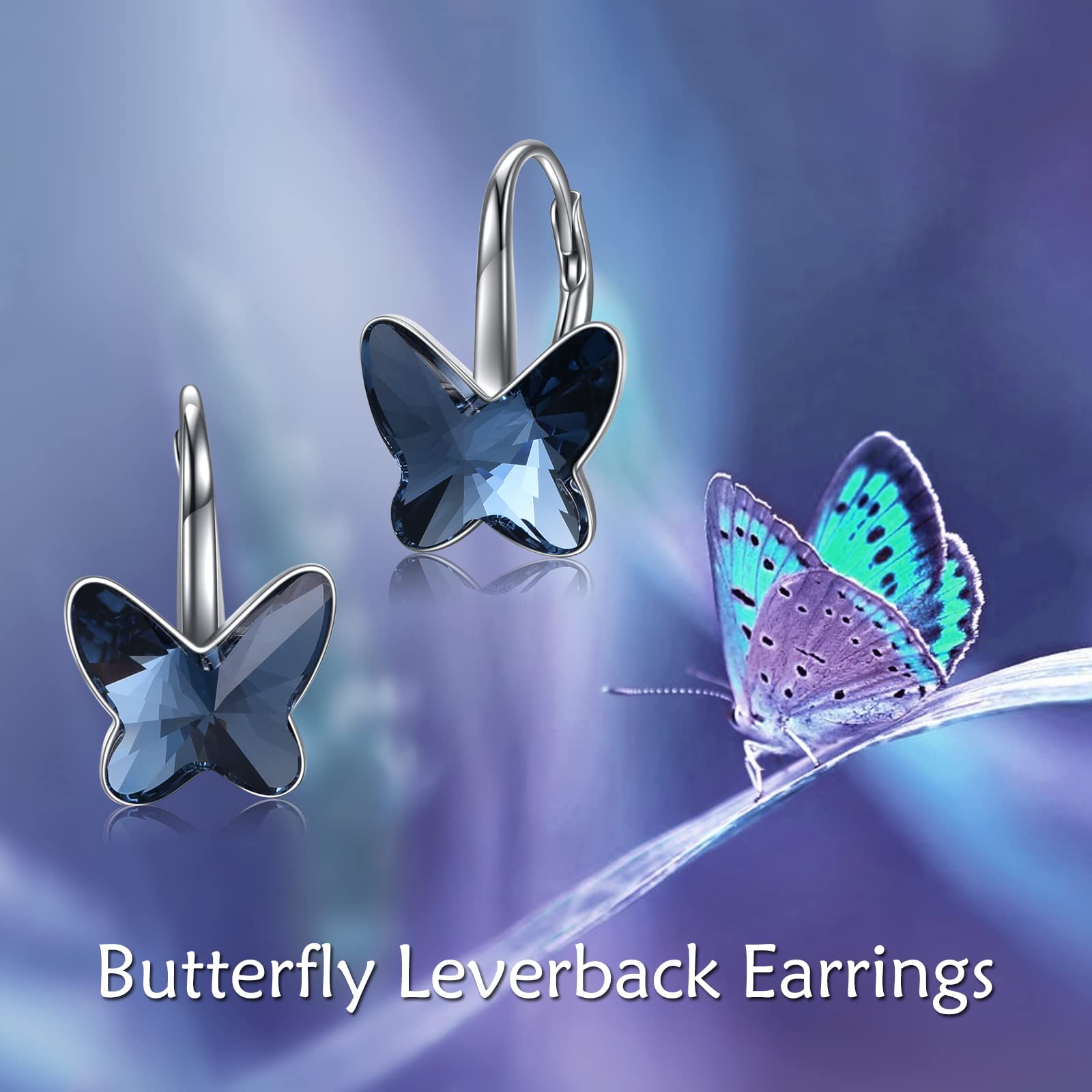WINNICACA Sterling Silver Butterfly Leverback Earrings for Women - Crystal Dangle Drop Earrings with Butterfly Design - Elegant Jewelry Gift for Mom, Birthday, Mother's Day - Perfect for Weddings, Parties & Special Occasions