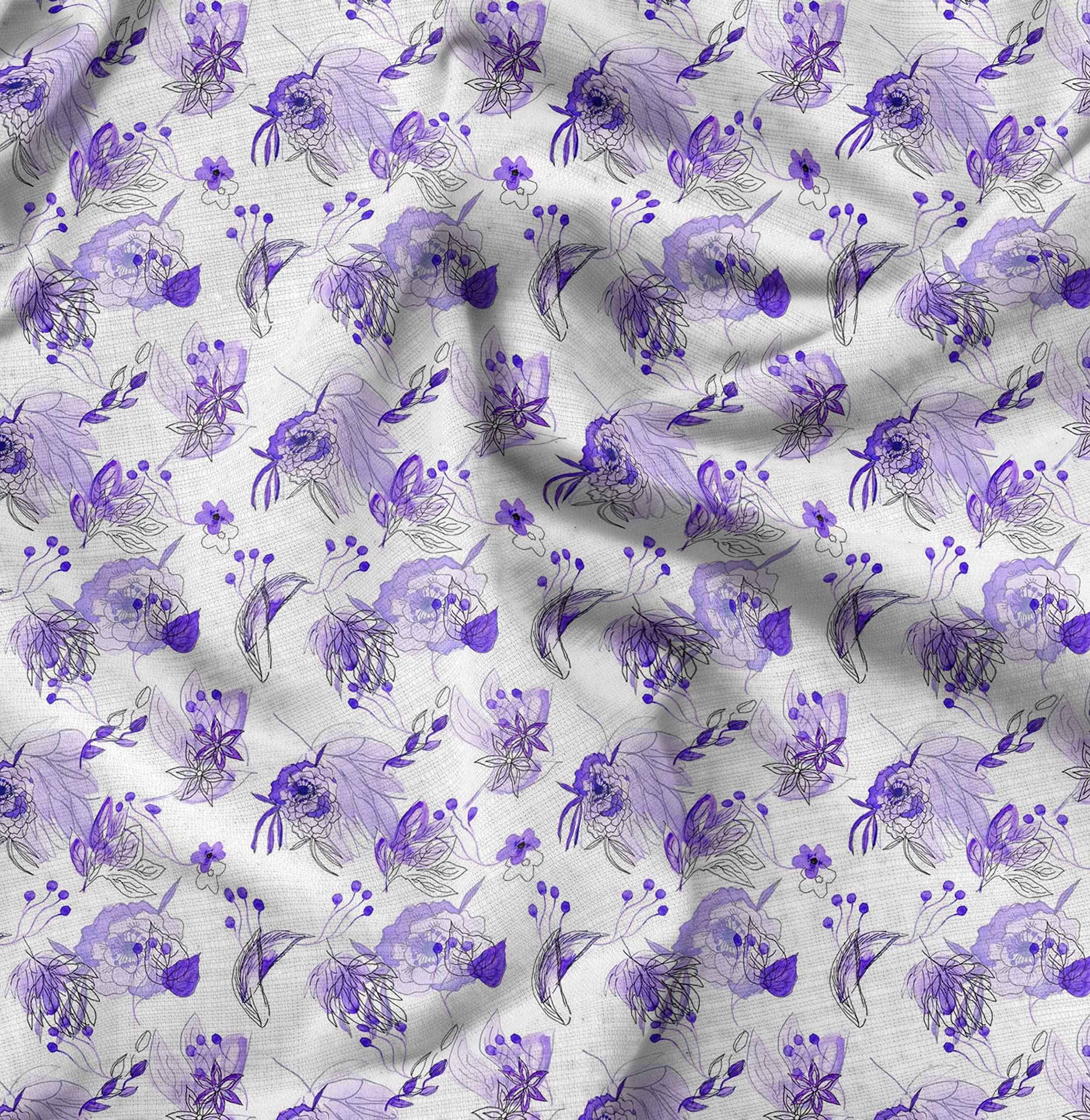 Soimoi Blue Floral Polyester Crepe Fabric by The Yard - 42 Inch Wide - Flower & Leaf Printed Material for Dresses, Curtains & DIY Crafts - Delicate & Romantic Design for Sewing Projects
