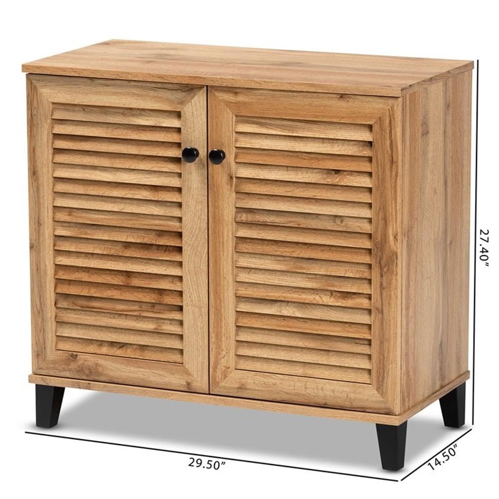 Baxton Studio Coolidge Modern Oak Brown 2-Door Shoe Storage Cabinet - Contemporary Wooden Shoe Organizer for Entryway, Closet & Bedroom