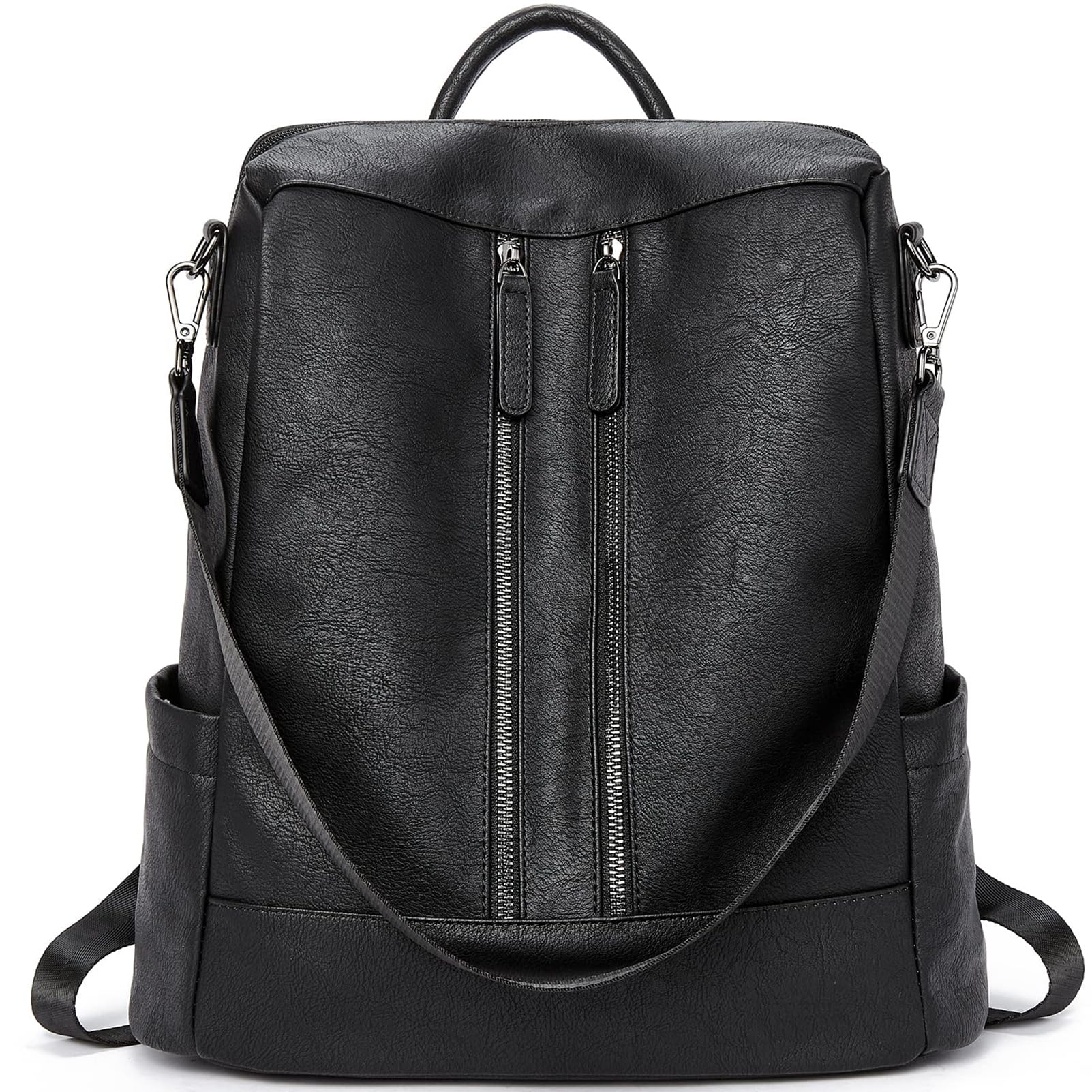 BROMEN Women's Leather Backpack Purse - Anti-Theft Laptop Bookbag with Shoulder Strap, Fashionable Handbag for Work, Travel & College (Black)