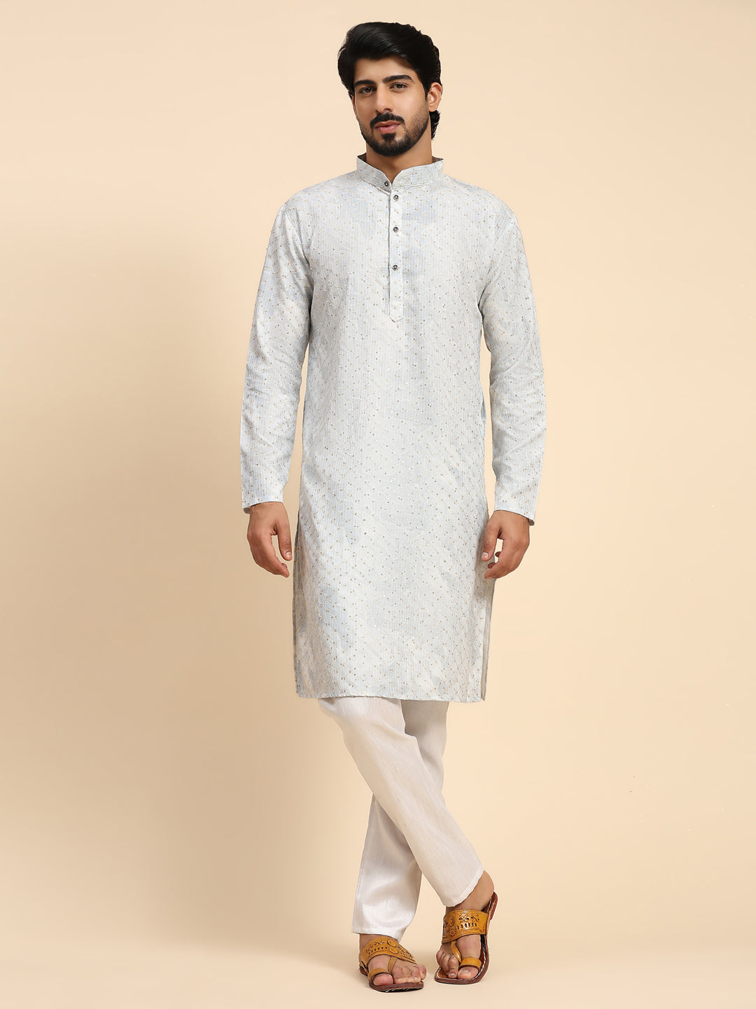 Elegant Blue Designer Printed Kurta Pajama with Sequins Embroidery - Perfect for Festivals, Weddings, and Special Occasions