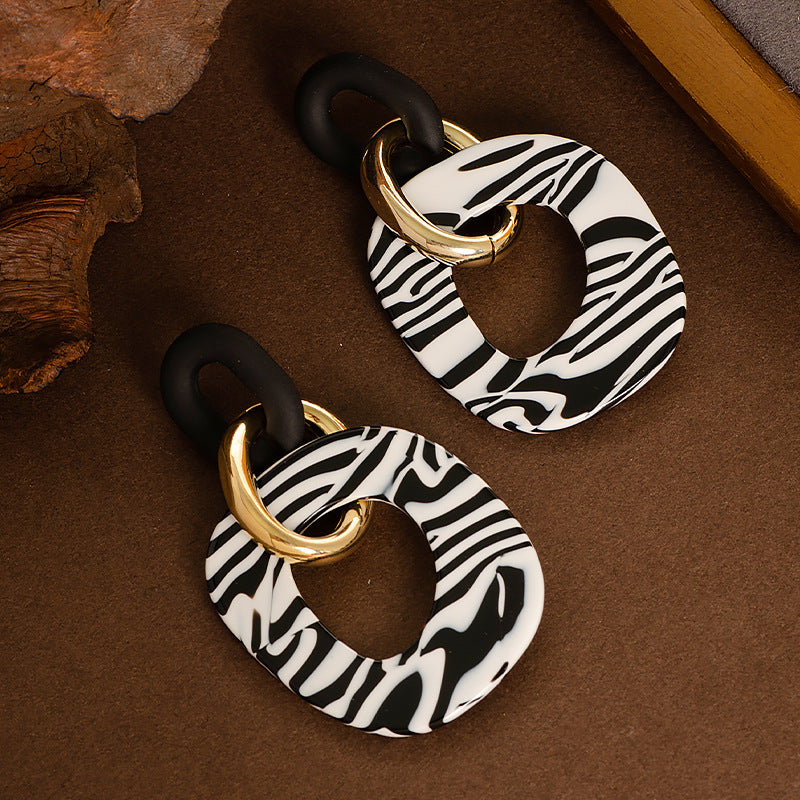 Zebra Stripes Acrylic Large Drop Earrings for Women | Fashion Statement Dangle Earrings | Perfect for Parties, Weddings & Date Nights | HE6745