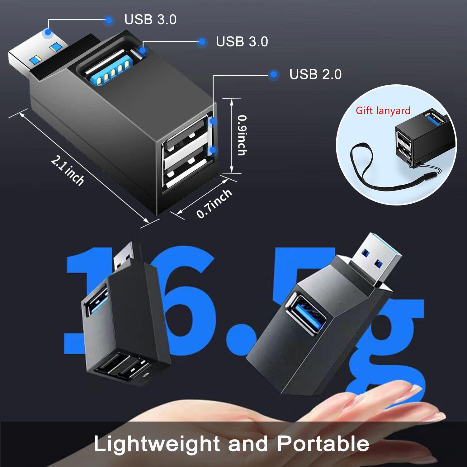 VIENON 3-Port USB 3.0 Hub - High Speed Portable USB Splitter for Laptop, MacBook, iMac, PC - Perfect for Home Office, Travel & Car Charging Station