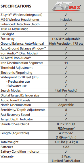 Garrett AT Max Waterproof Metal Detector with 8.5 x 11