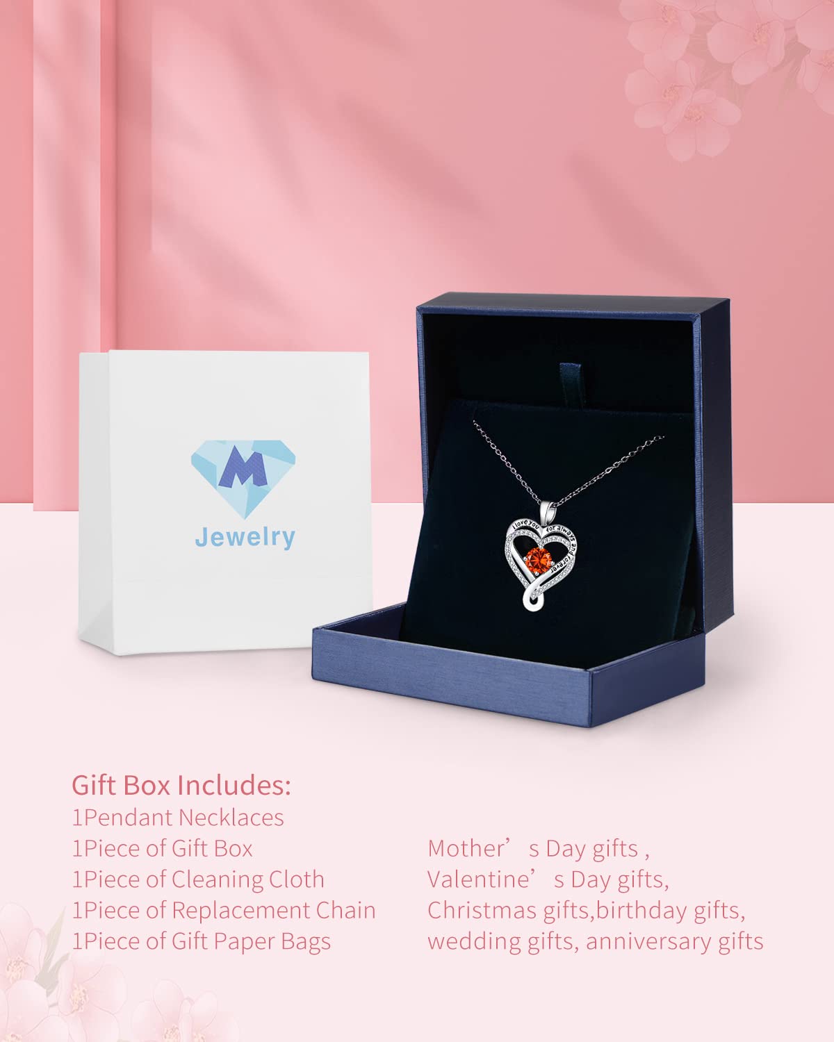 Infinity Heart Birthstone Necklace for Women - I Love You Sterling Silver Jewelry Gift for Wife, Girlfriend, Mom, Daughter | Anniversary, Birthday Present Idea | Perfect for Valentine's Day, Mother's Day & Special Occasions | S925 Sterling Silver