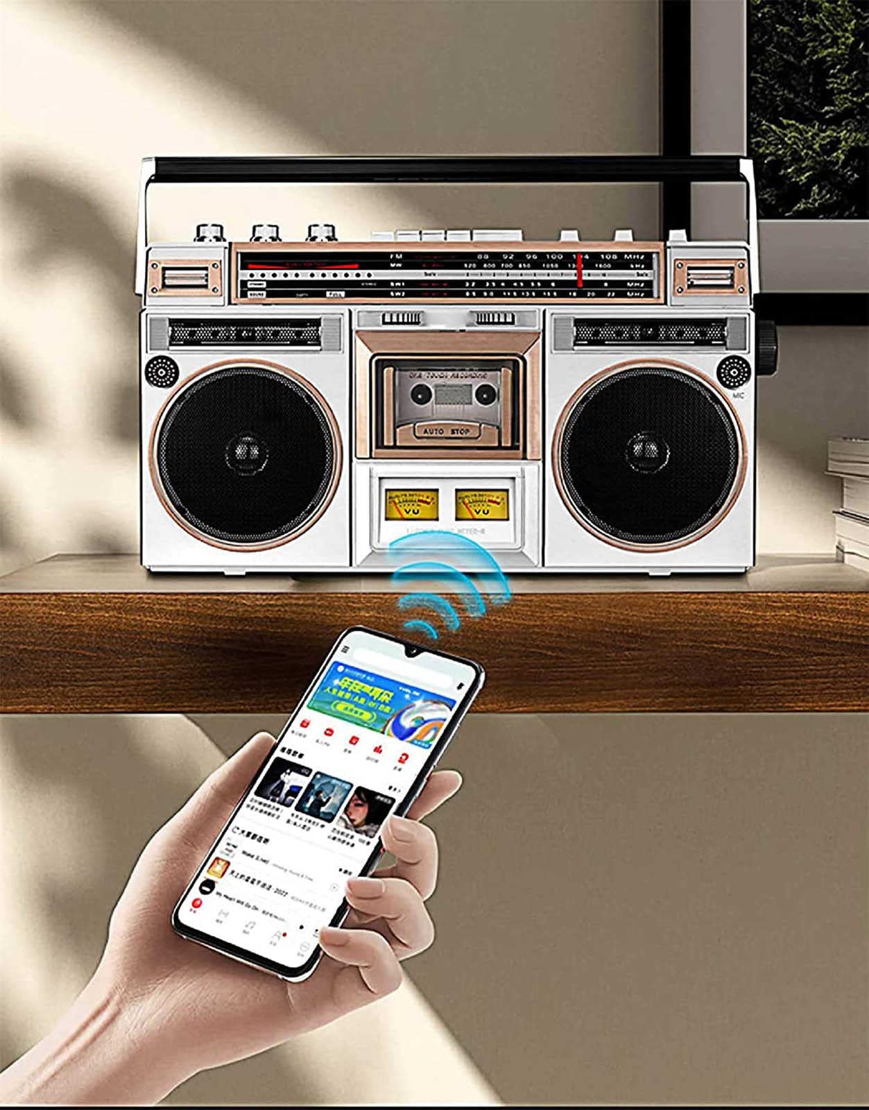 Retro Bluetooth Boombox Cassette Player with FM/DAB+ Radio, USB Recording & Speaker - 80s Style Wireless Music System for Home, Party and Outdoor Use
