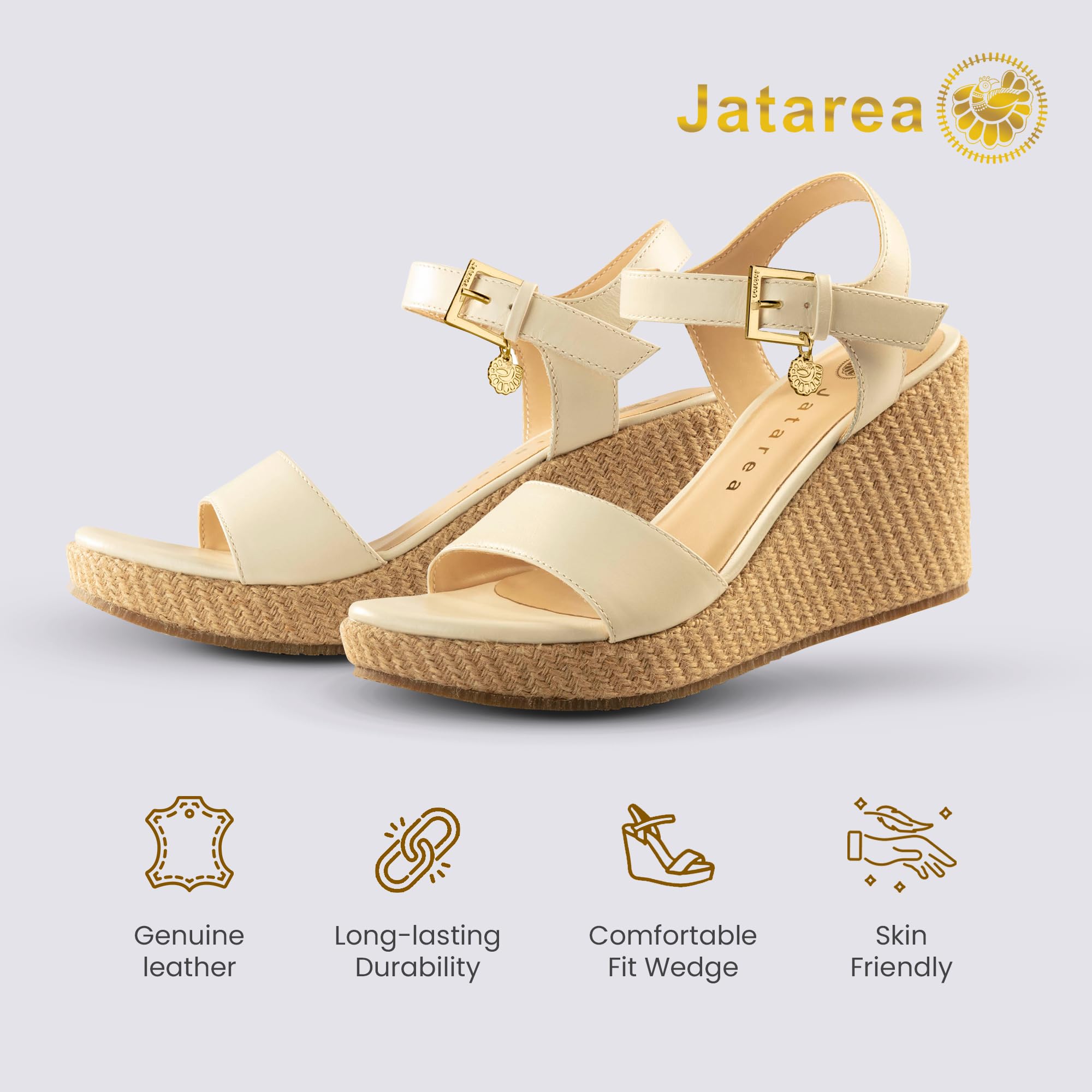 JATAREA Women's Leather Wedge Sandals - Comfortable Summer Sandals for Beach, Vacation & Casual Outings