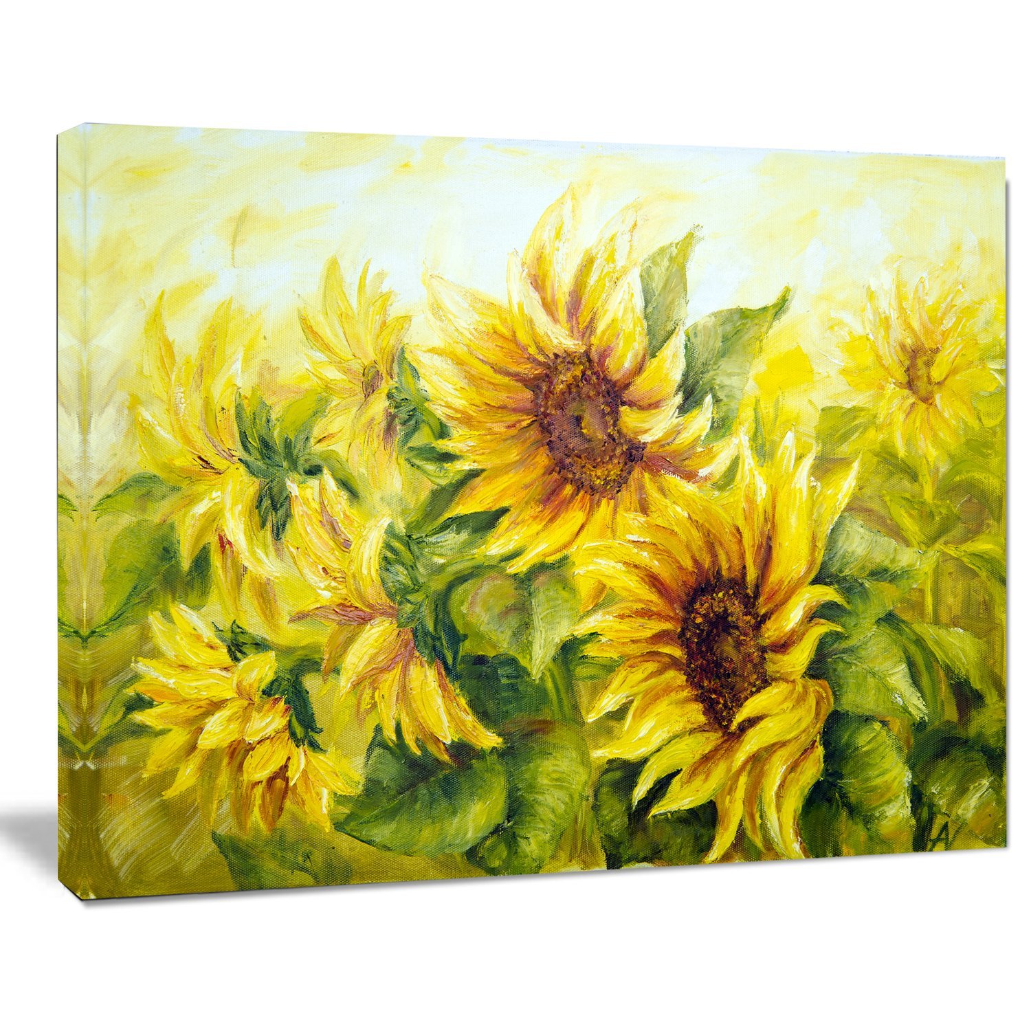 Bright Yellow Sunny Sunflowers Floral Painting Canvas - Handmade Wall Art for Living Room, Bedroom & Office Decor