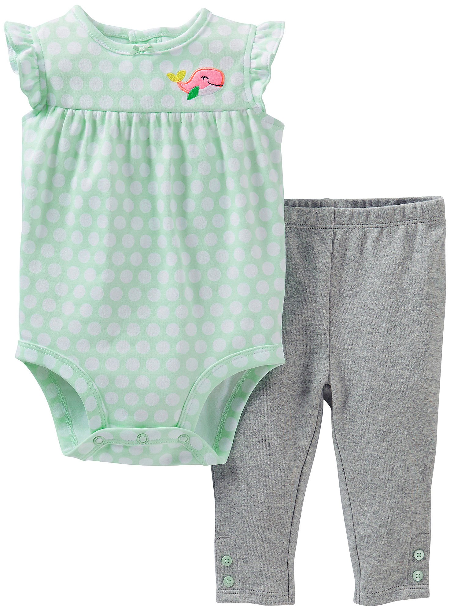 Carter's Baby Whale Bodysuit & Legging Set - Grey/Green - 3 Months - Soft Cotton Outfit for Newborns & Infants - Perfect for Playtime, Photo Shoots & Everyday Wear