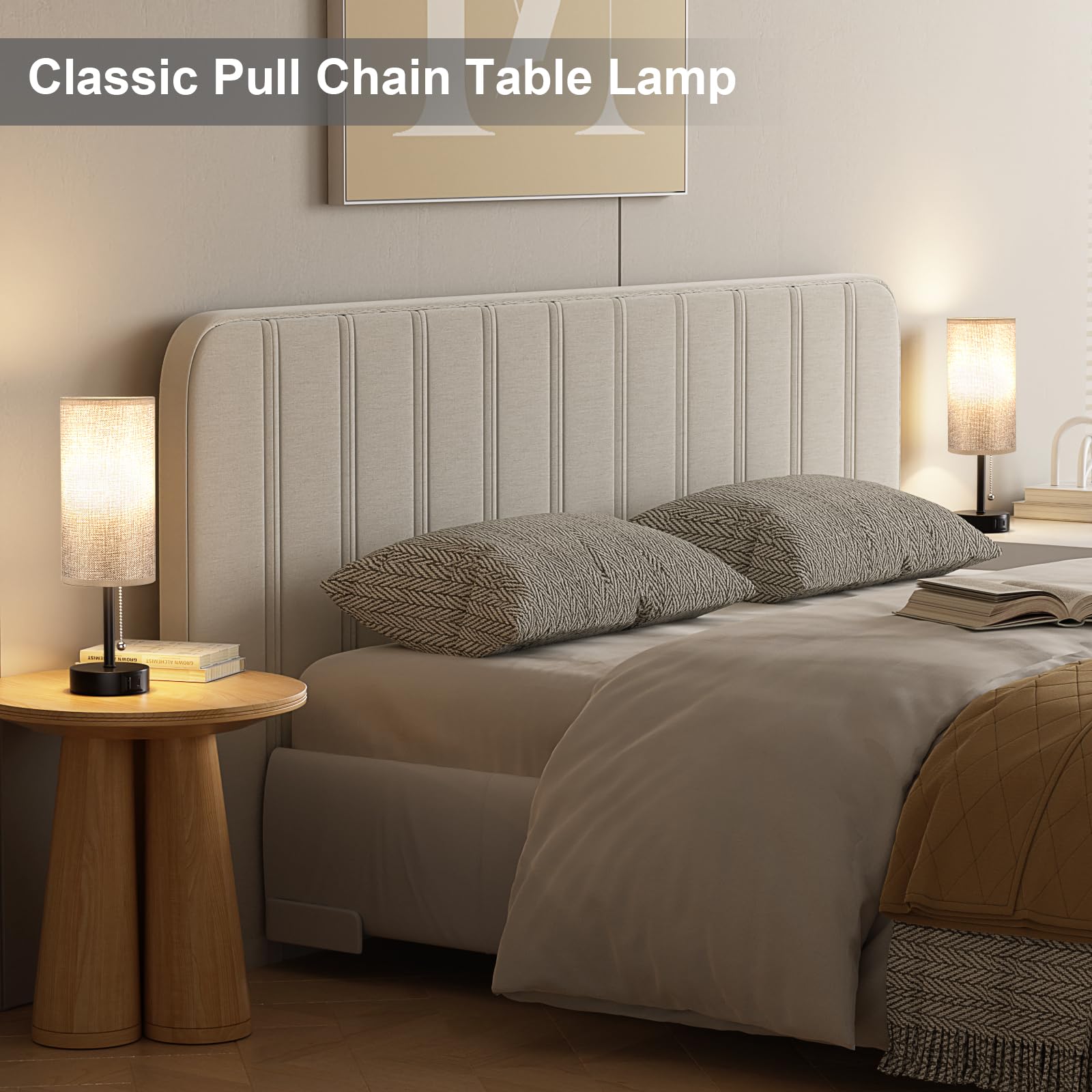 Modern Grey Bedside Lamp with USB A + C Charging Ports - 3-Way Dimmable Nightstand Light with Pull Chain, Adjustable Color Temperature, Includes LED Bulb - Perfect for Bedroom, Living Room, Dorm & Office Reading