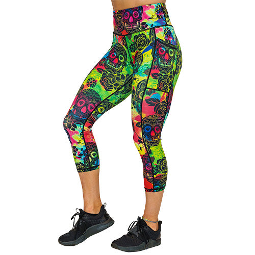 Trendy Tie Dye Skull Print Leggings for Women - Gothic Fashion, Yoga Pants, Halloween Costume & Festival Outfits