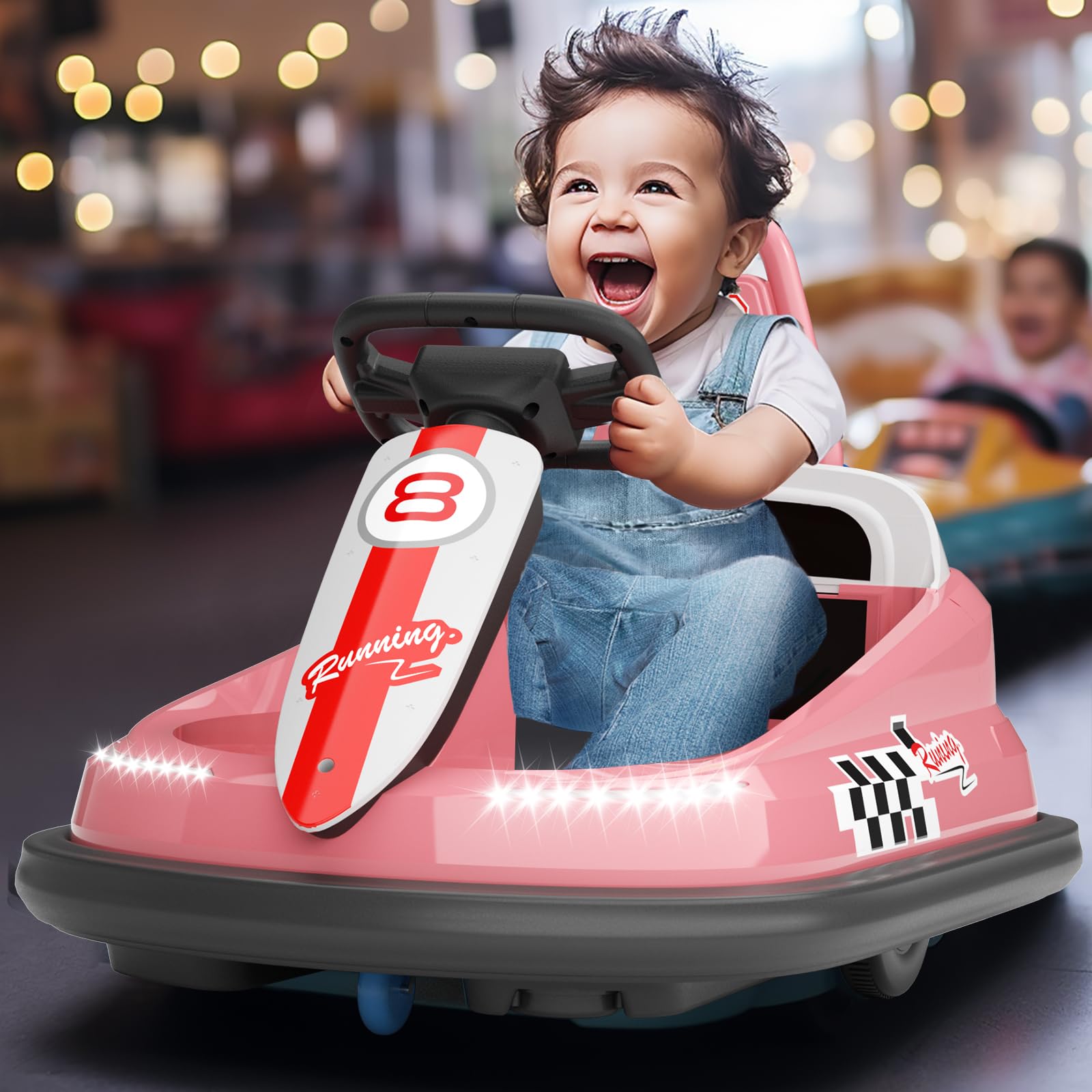 67i Electric Bumper Cars for Toddlers - 6V Kids Ride-On Toy with 360° Spin, 2-Speed Control, Music Horn & LED Lights - Safe with Seat Belts (Pink) - Perfect for Indoor Playrooms, Birthday Parties & Family Fun