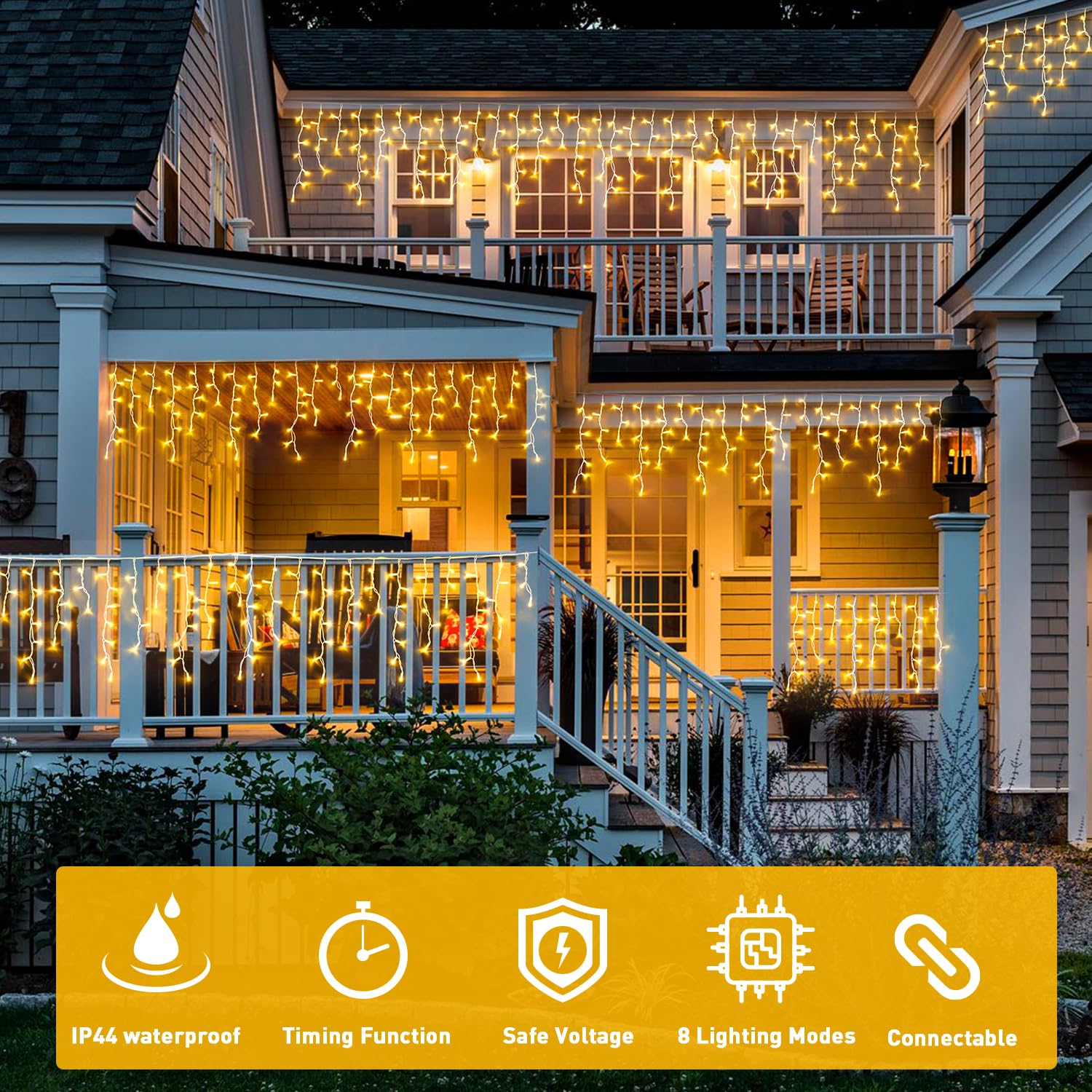 JMEXSUSS 38.8FT 400 LED Warm White Icicle Christmas Lights - Outdoor/Indoor Waterproof Plug-in Holiday Lights with Remote Control for Wedding, House, Fireplace, Christmas Tree & Holiday Decorations - Perfect for Winter, Party & Home Decoration