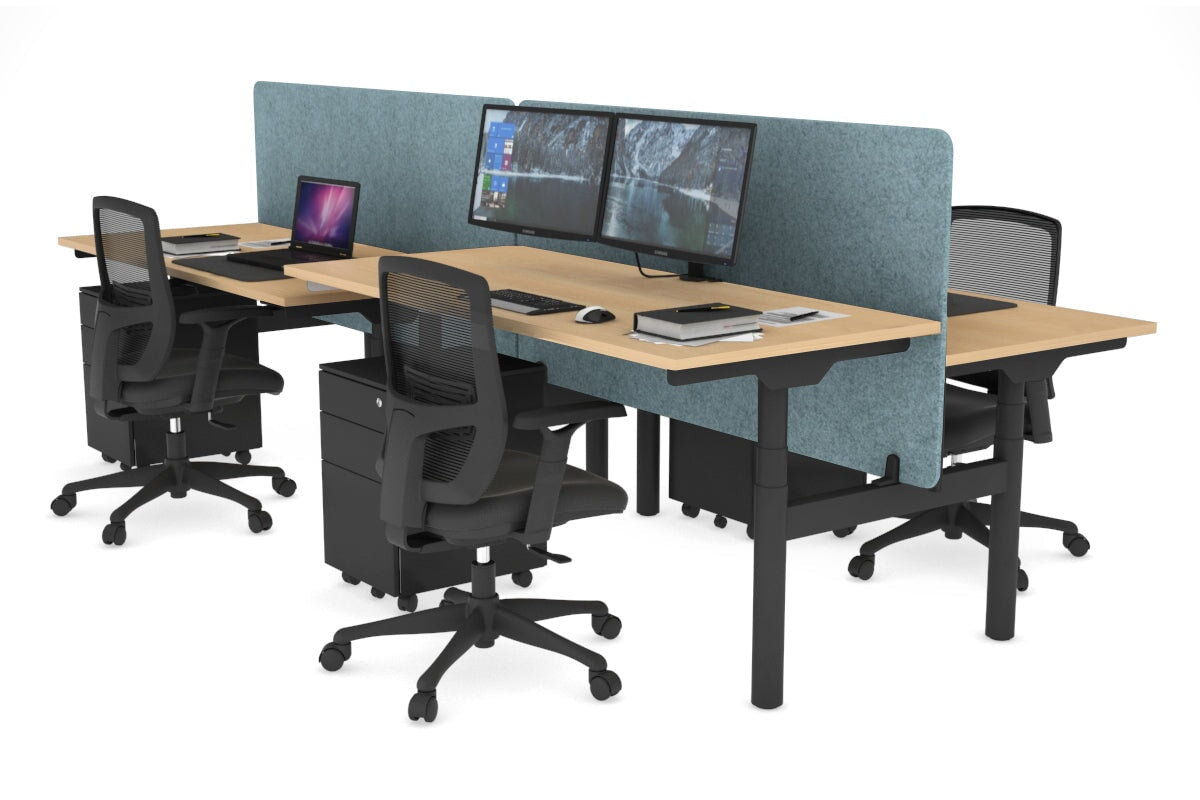 Flexi Premium Height Adjustable 4-Person H Bench Workstation - Black Frame [1600L x 700W] - Ideal for Office, Coworking Space & Home Office Setup