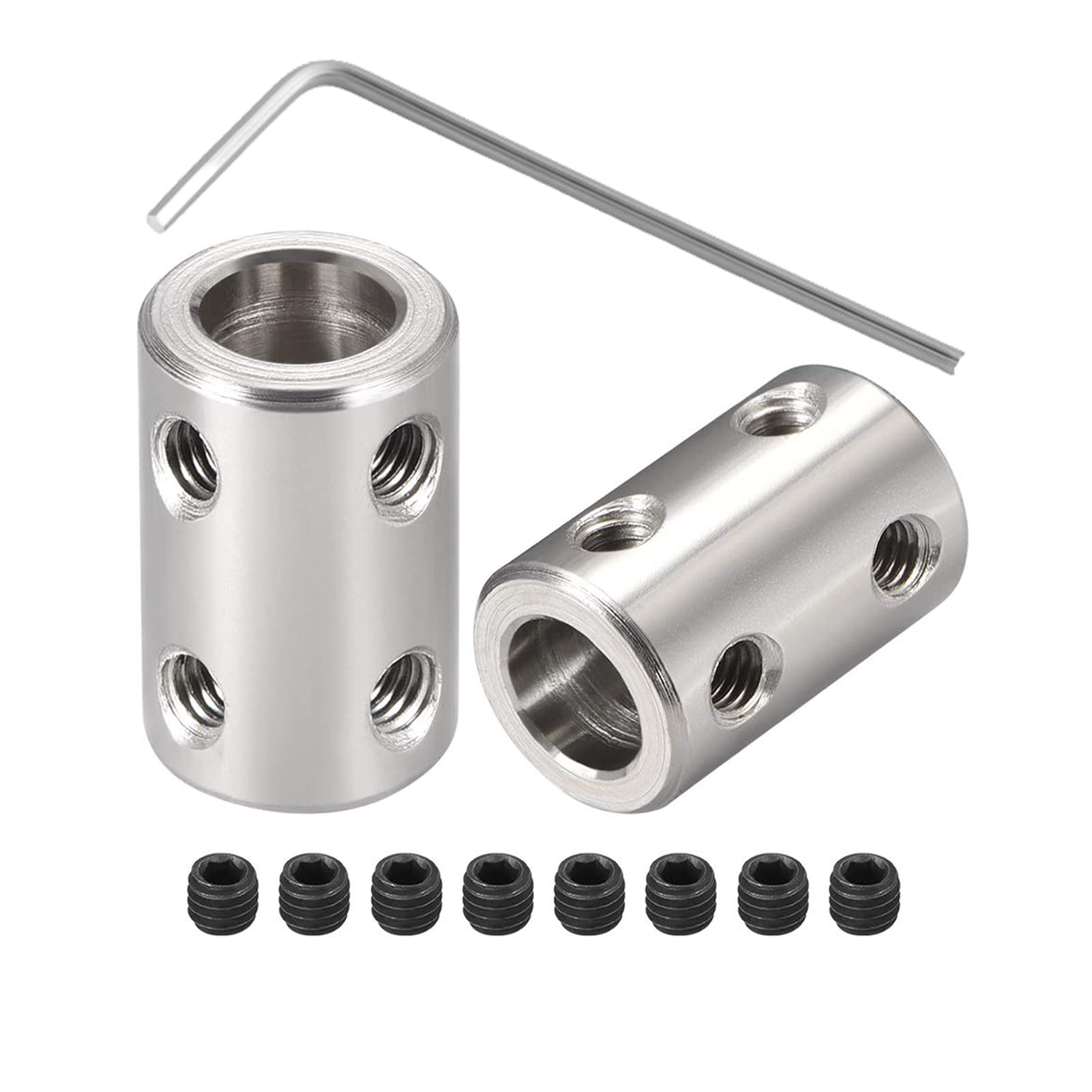 5mm to 5mm Bore Stainless Steel Rigid Coupling Set with Screw Wrench (2pcs) - Shaft Coupler Connector for 3D Printers, Motors, CNC Machines - Perfect for DIY Projects and Mechanical Repairs