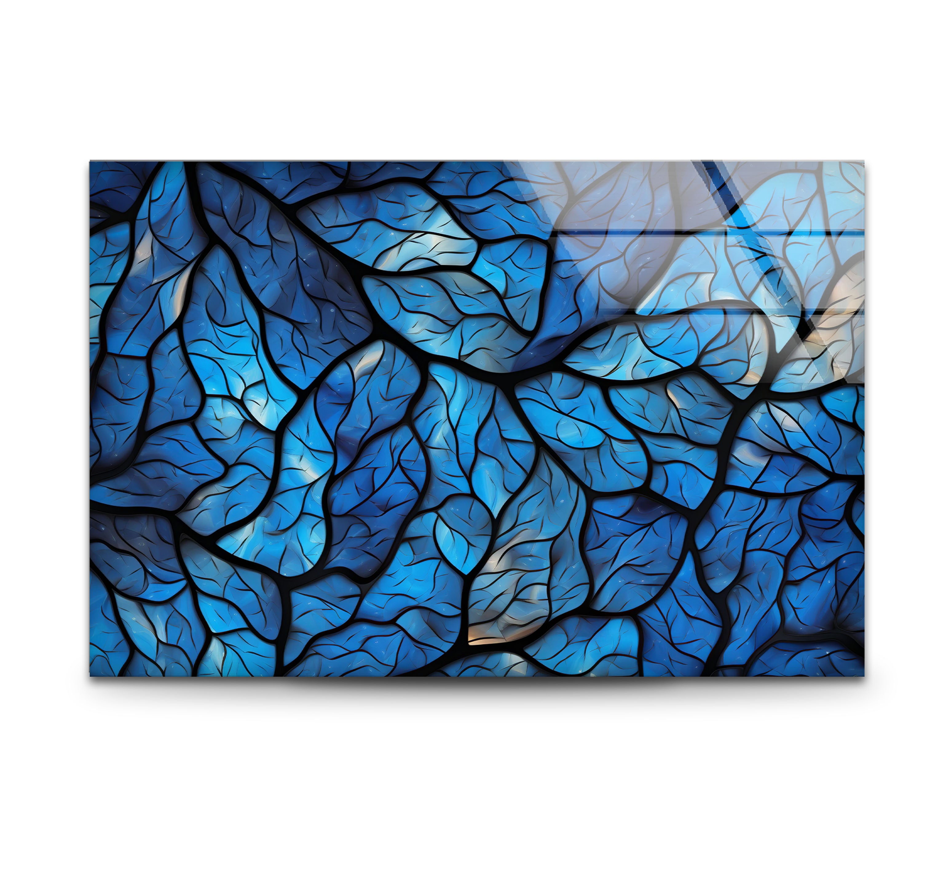 Blue Leaf Mosaic Wall Art - Abstract Nature Glass Print for Modern Home & Office Decor | Perfect for Living Room, Bedroom & Office Spaces