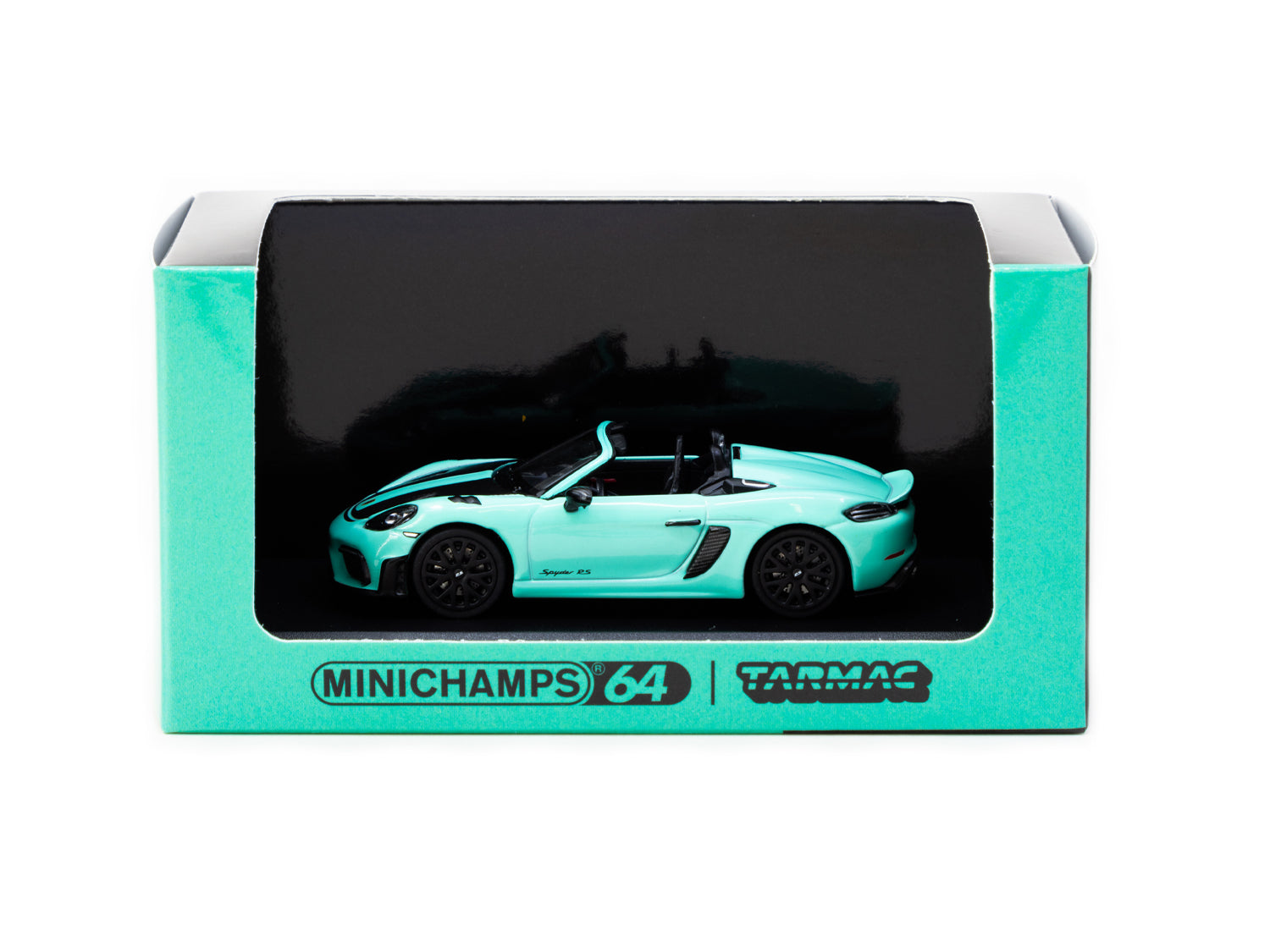Minichamps X Tarmac Works 1/64 Scale Porsche 718 Spyder RS Diecast Model Car in Mint Green - COLLAB64 Series for Collectors & Display