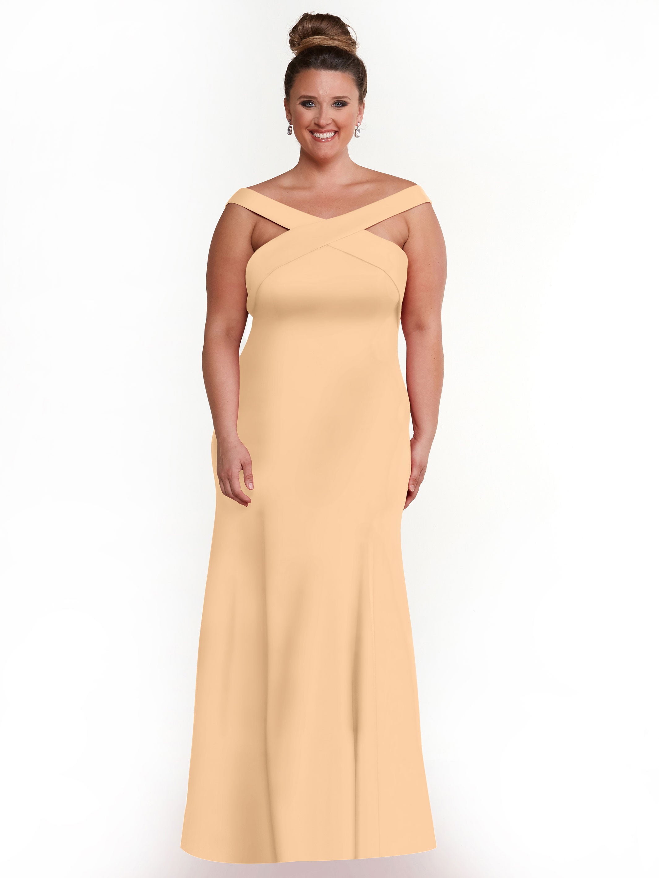 Elegant 83048 Double Knit A-Line Bridesmaid Dress with Off-the-Shoulder Sleeves - Perfect for Weddings, Formal Events & Special Occasions
