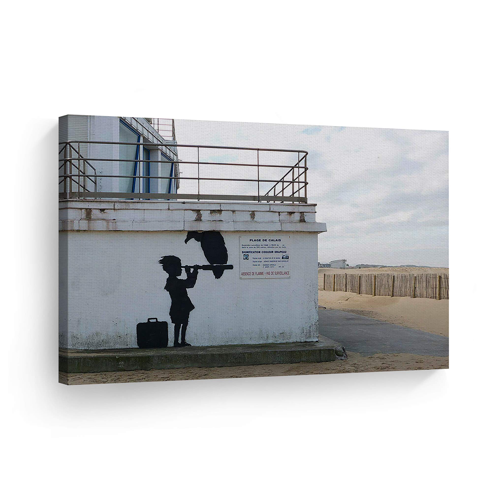 Banksy Canvas Print - Child with a Binocular from Calais | Wall Art Home Decor | Ready to Hang 11x17 | Made in USA | Perfect for Living Room, Office & Gallery Spaces