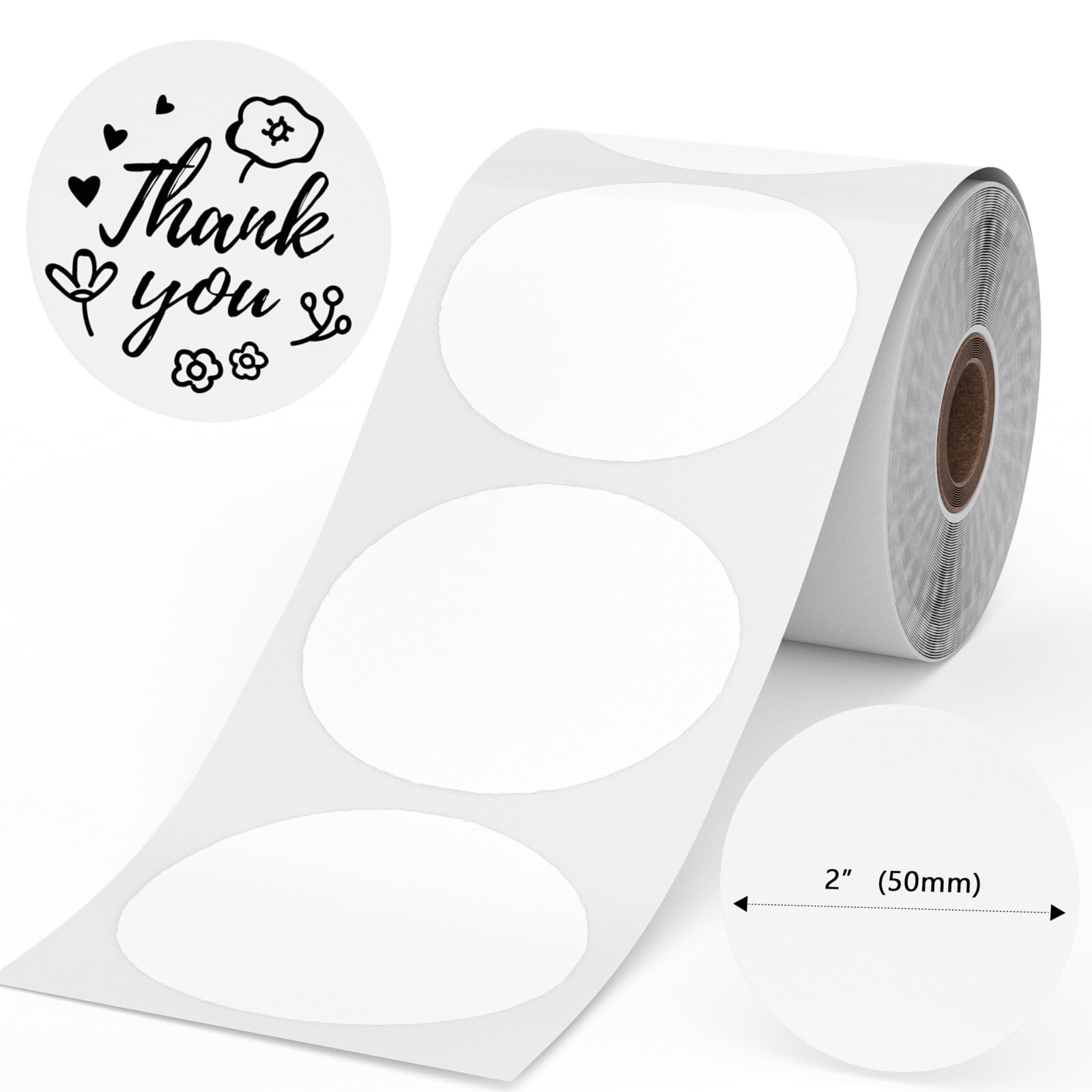 Phomemo 2-Inch Round Thermal Labels - Self-Adhesive Circle Stickers for Direct Thermal Printers - Ideal for Logo Design, Name Tags & Price Labels - Small Business Supplies (750 Labels/Roll) - Perfect for Retail, Shipping & Inventory Management