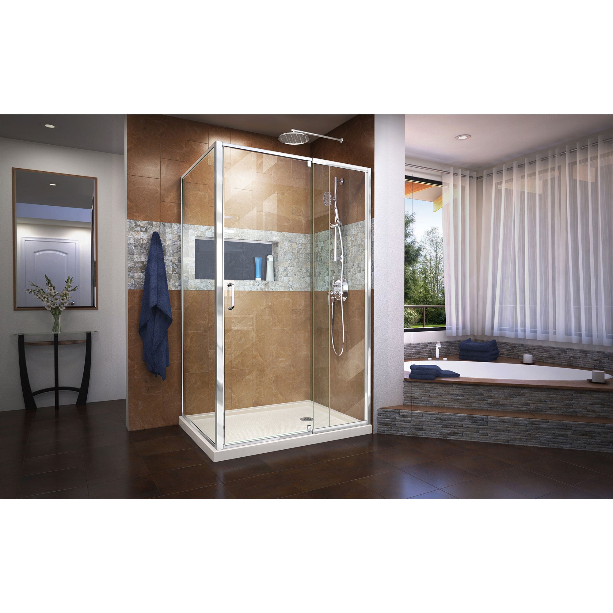 DreamLine Flex 36x48x74.75 Inch Semi-Frameless Pivot Shower Enclosure Kit with SlimLine Base - Modern Bathroom Upgrade for Small Spaces, Easy Installation for Home Renovation