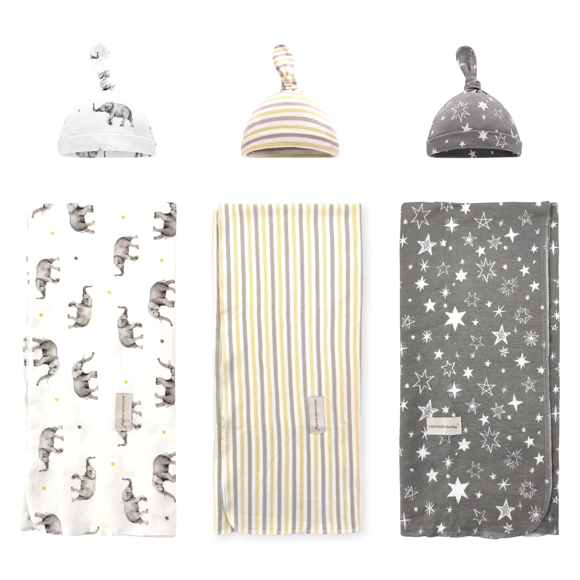 6 Pack 100% Cotton Newborn Swaddle and Hat Set - Soft Muslin Baby Blankets 35