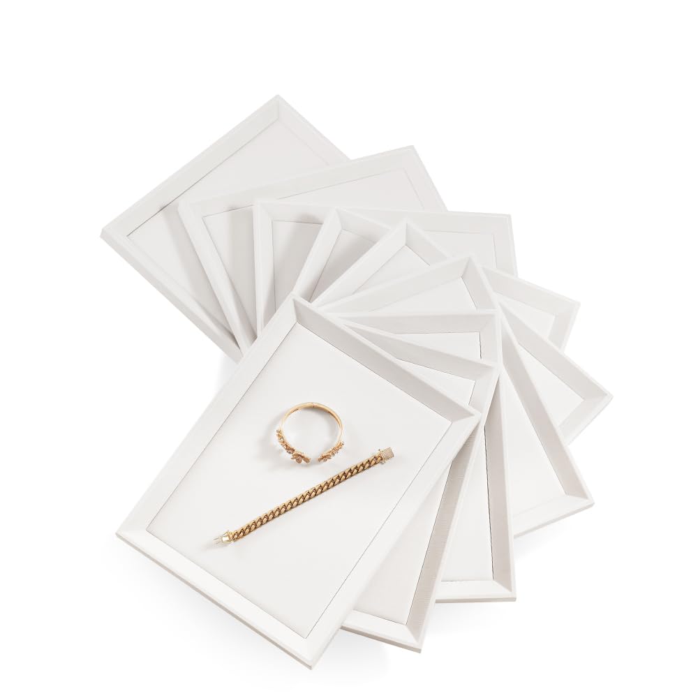 Luxury White Leather Jewelry Tray Organizer - Elegant Jewelry Display for Stores & Dresser Top - Perfect for Necklace, Ring & Earring Storage